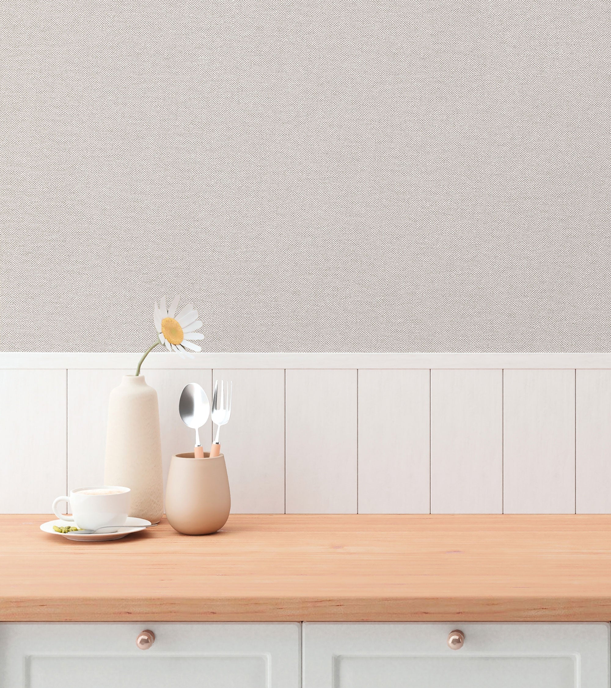 Plain Texture Beige and Cream Hygge Home Wallpaper by Galerie