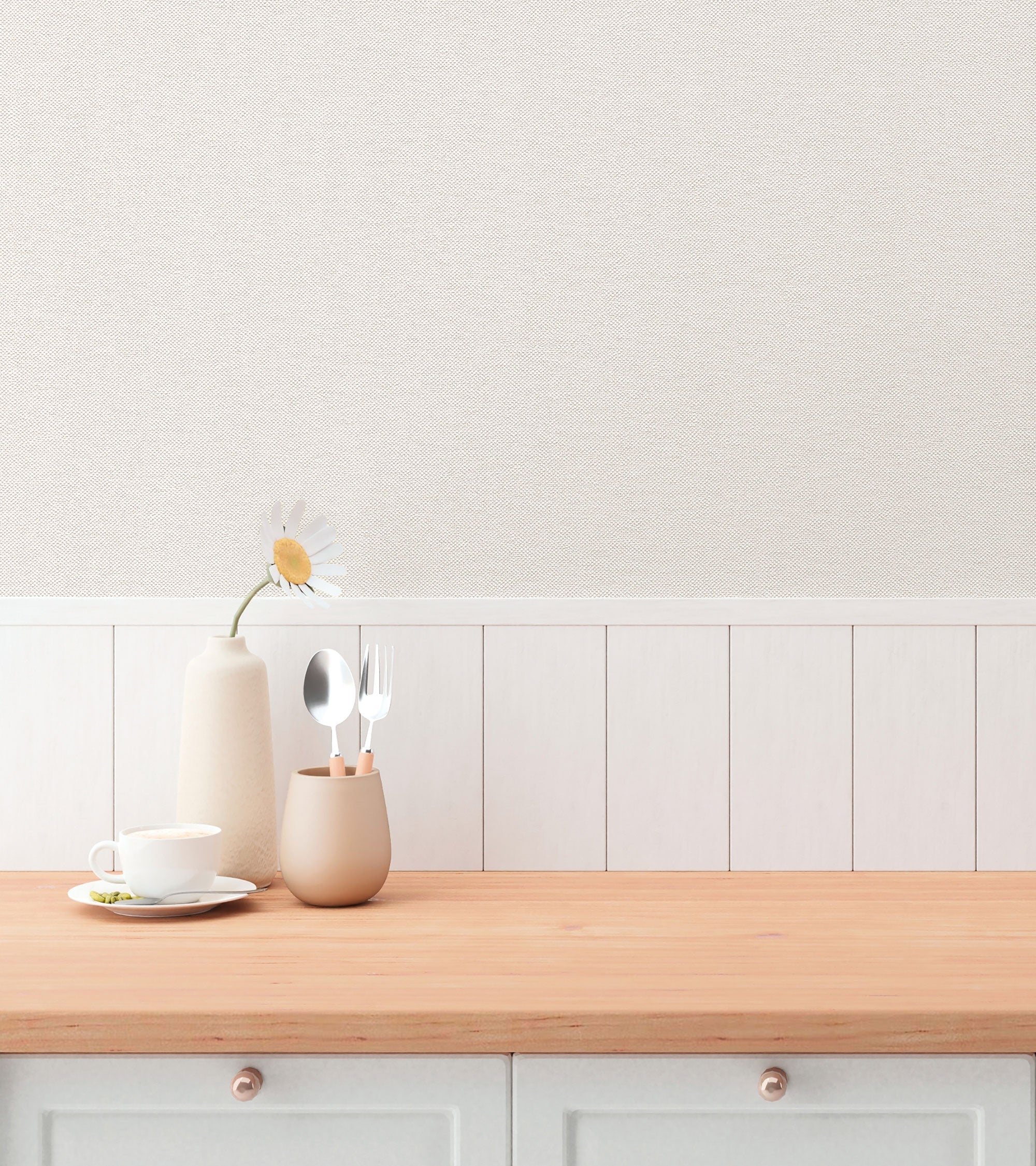 Plain Texture Cream and White Hygge Home Wallpaper by Galerie