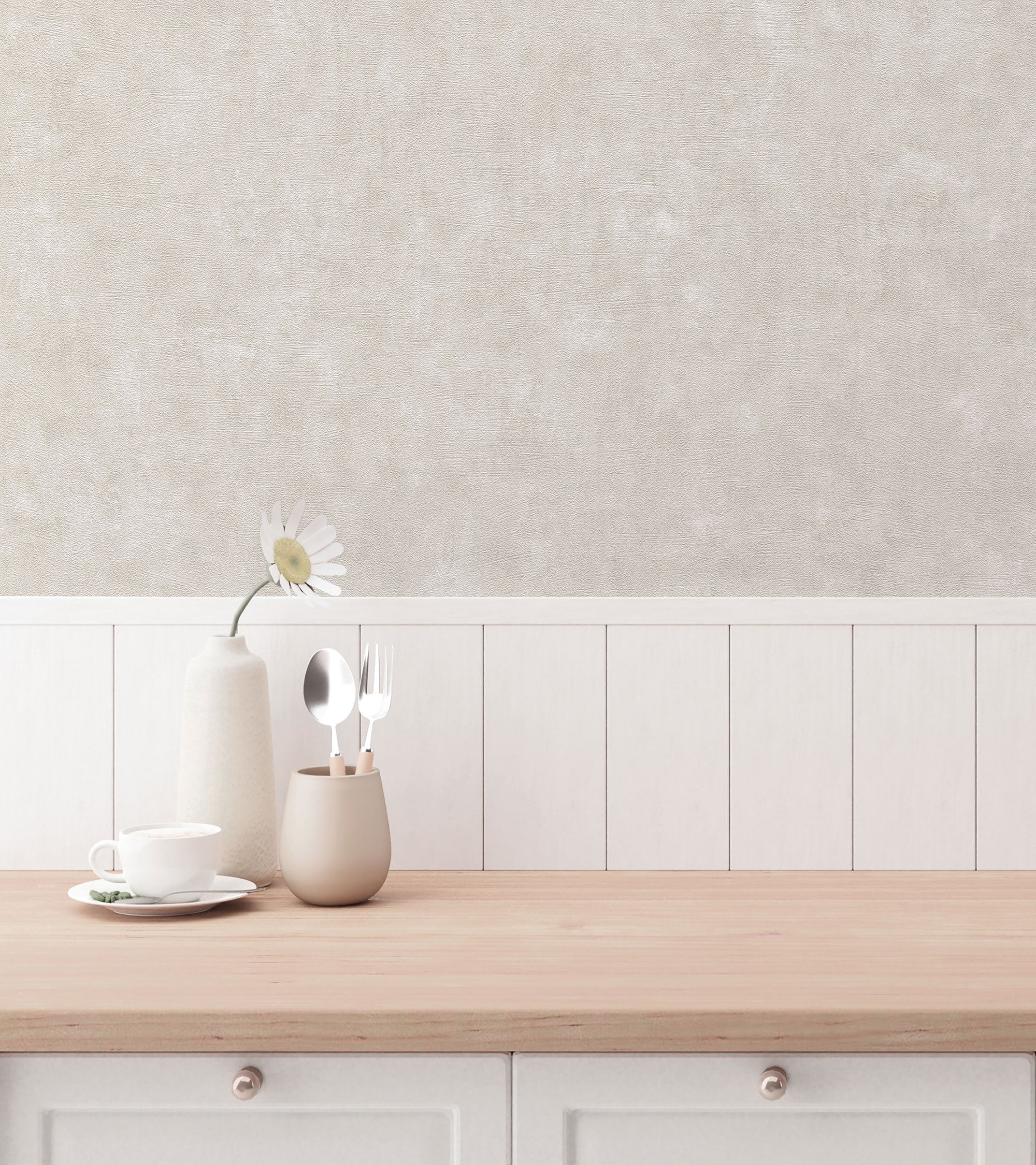 Industrial Wash Motif Beige and Cream Hygge Home Wallpaper by Galerie
