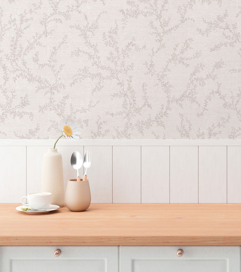 Trailing Vines Motif Beige and Silver Grey Hygge Home Wallpaper by Galerie