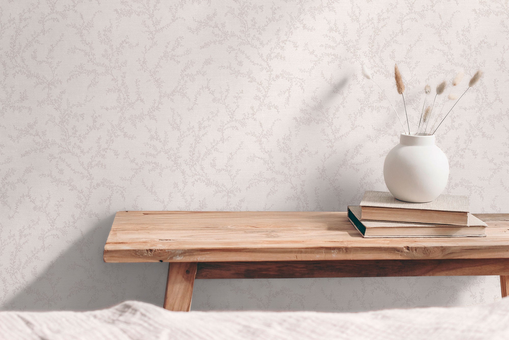 Trailing Vines Motif Beige and Silver Grey Hygge Home Wallpaper by Galerie