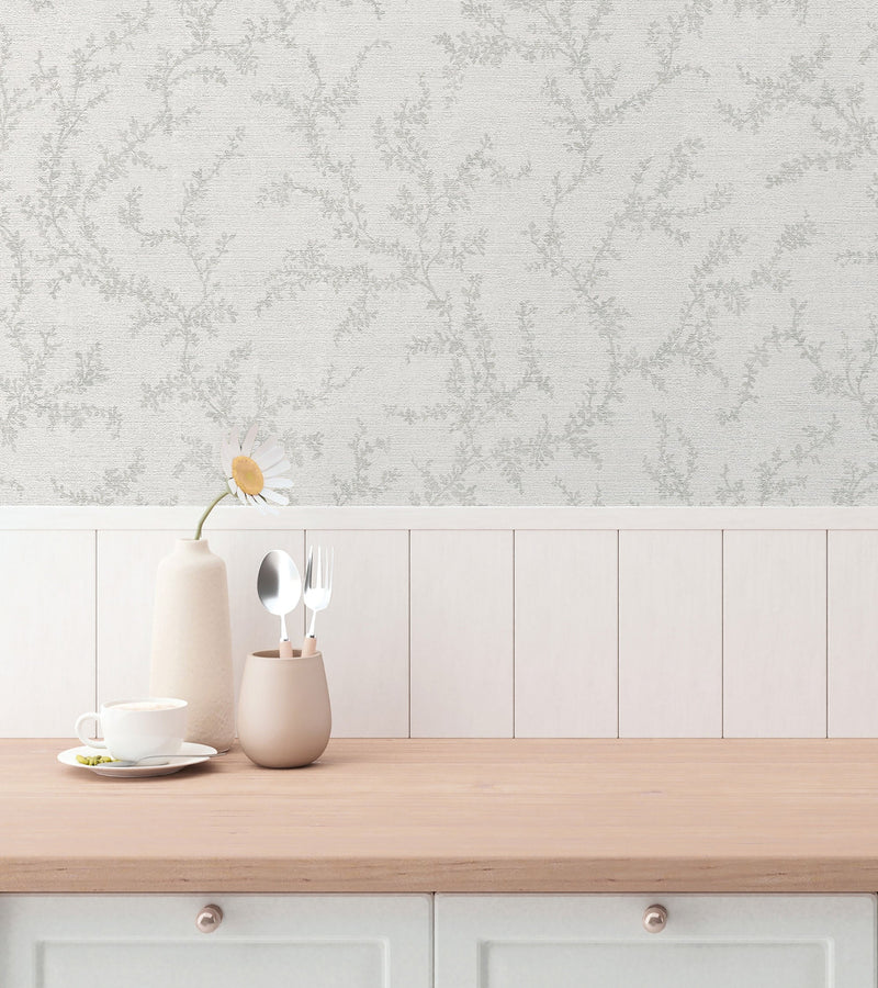Trailing Vines Motif Silver Grey Hygge Home Wallpaper by Galerie