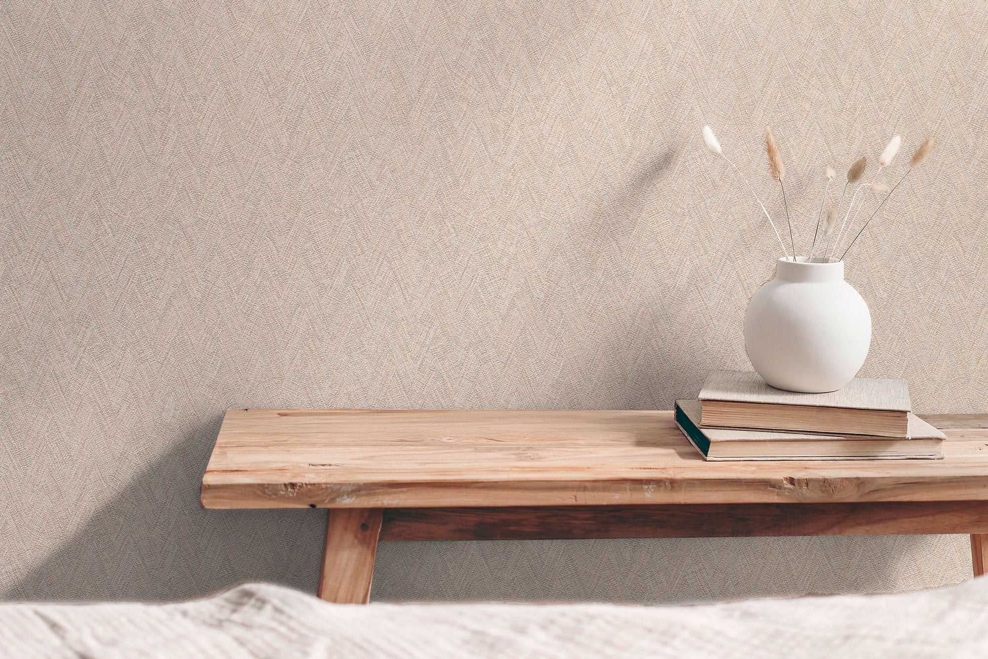 Herringbone Weave Motif Bronze Brown and Beige Hygge Home Wallpaper by Galerie