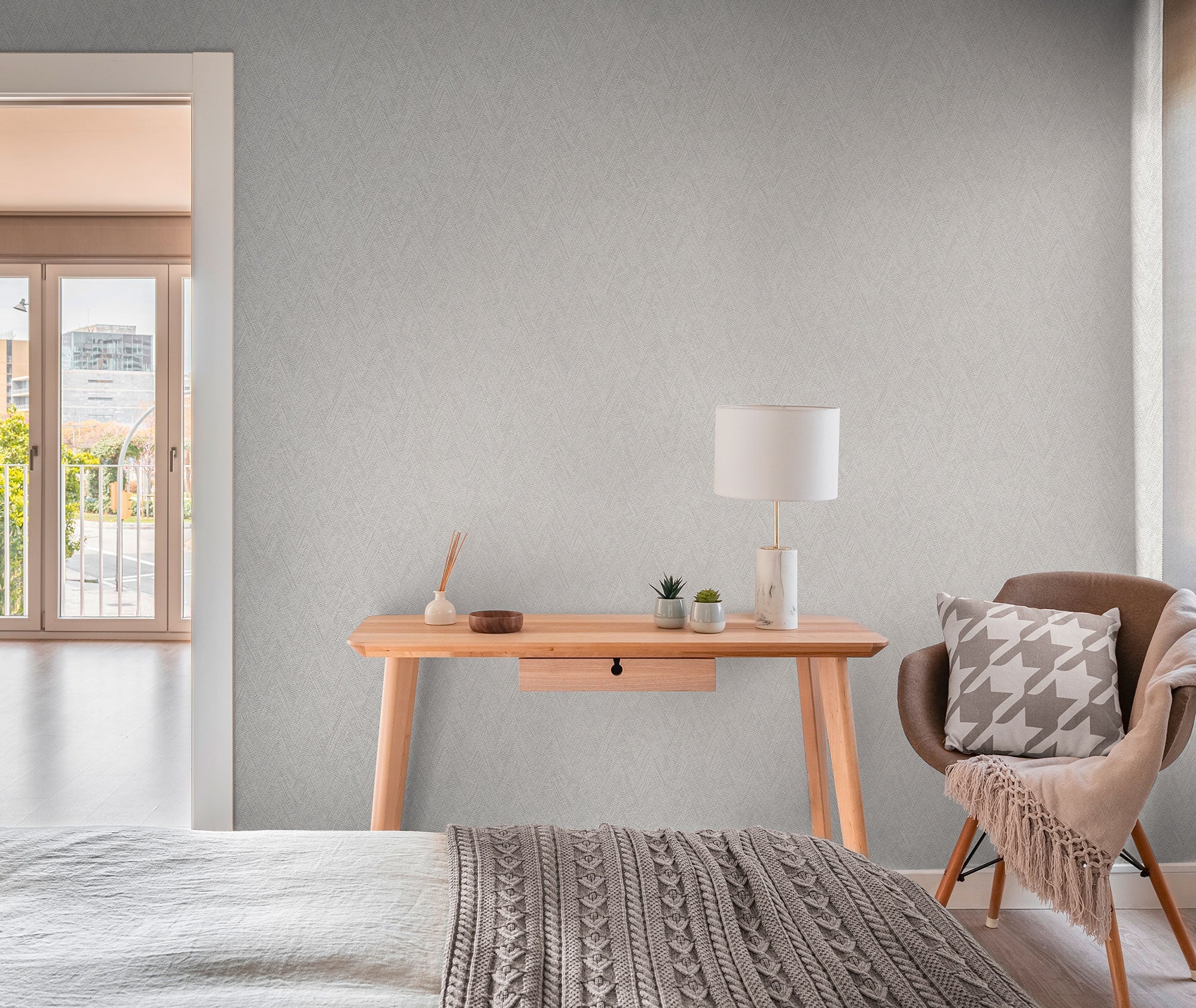 Herringbone Weave Motif Silver Grey Hygge Home Wallpaper by Galerie