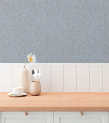 Herringbone Weave Motif Blue and Beige Hygge Home Wallpaper by Galerie