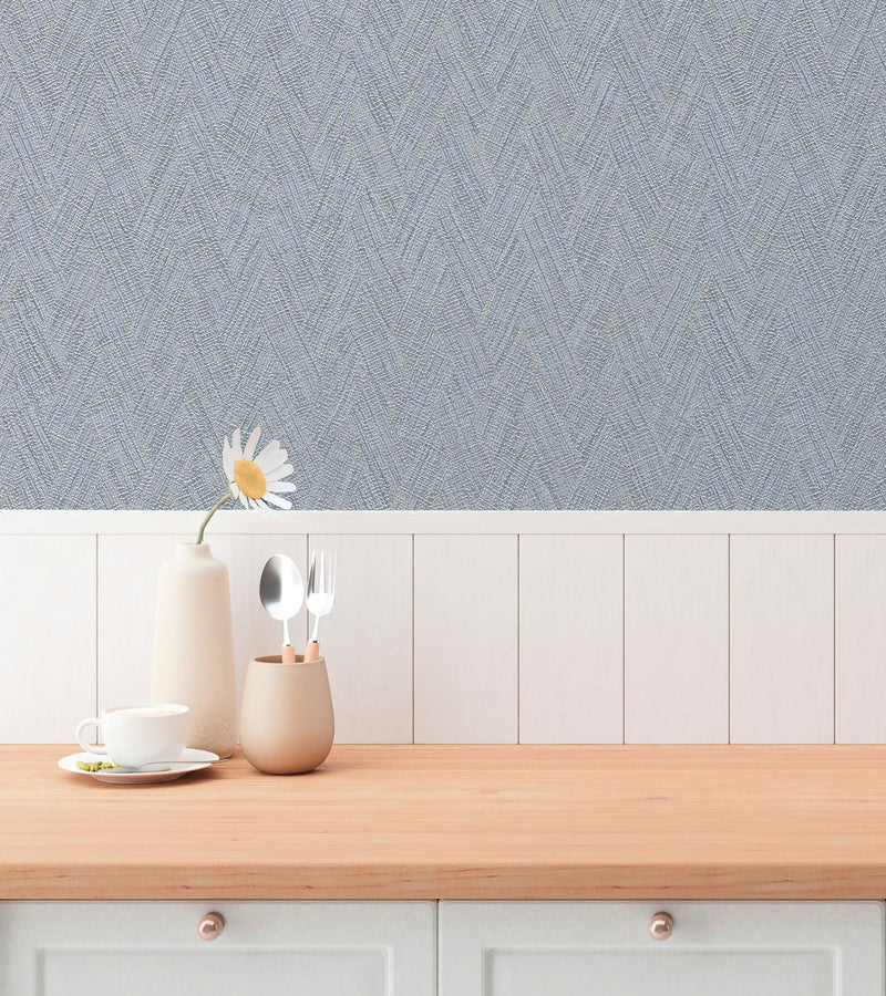 Herringbone Weave Motif Blue and Beige Hygge Home Wallpaper by Galerie