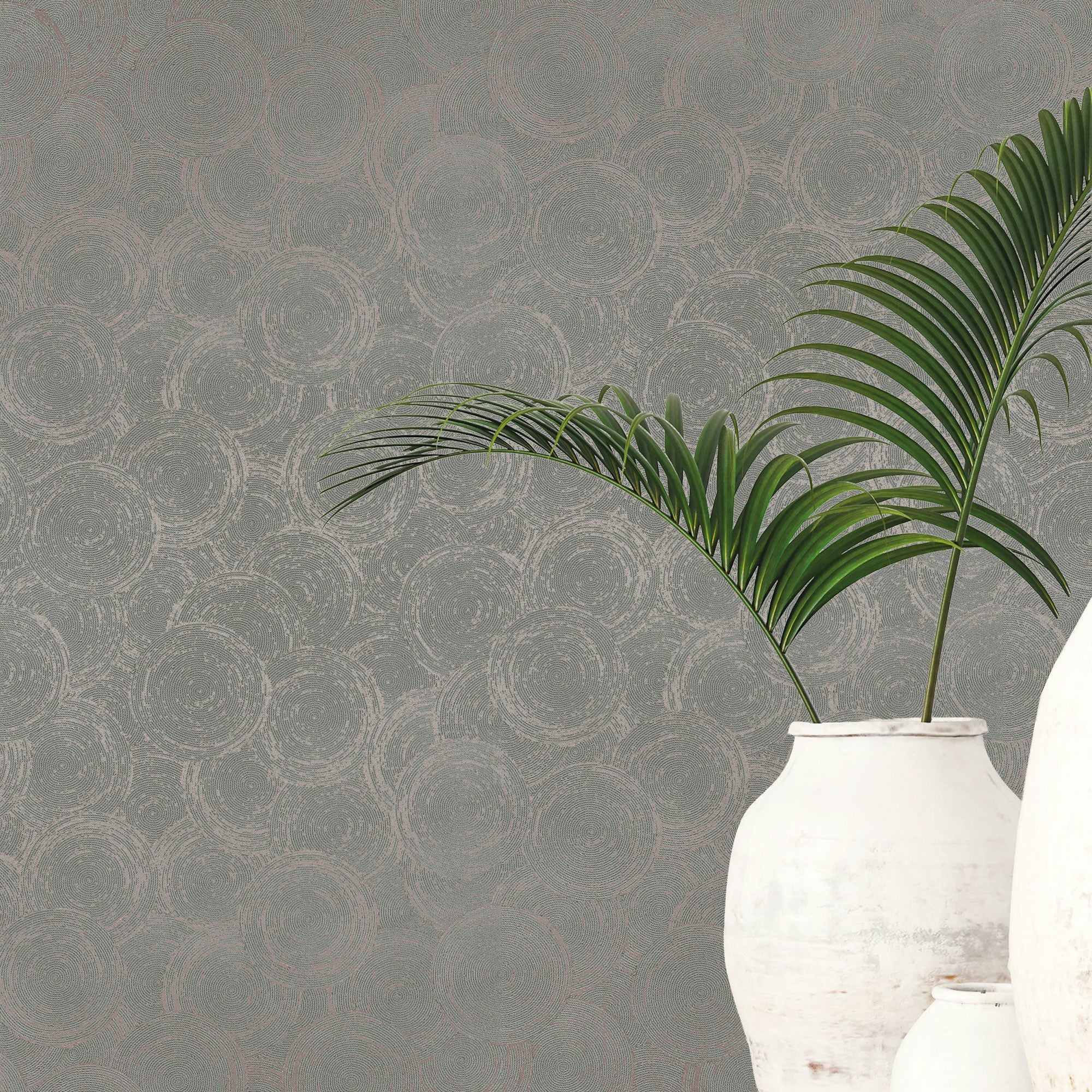 Stone Circles Motif Green and Rose Gold Hygge Home Wallpaper by Galerie