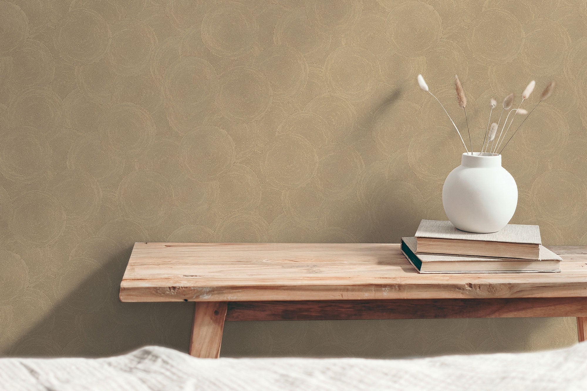 Stone Circles Motif Bronze Brown and Gold Hygge Home Wallpaper by Galerie