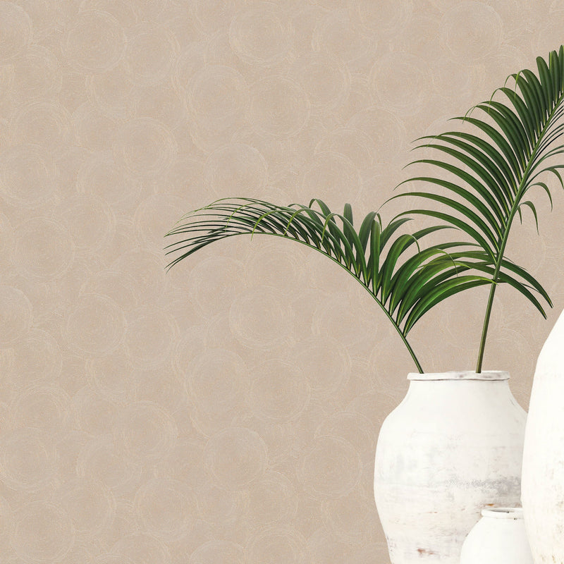 Stone Circles Motif Bronze Brown and Gold Hygge Home Wallpaper by Galerie