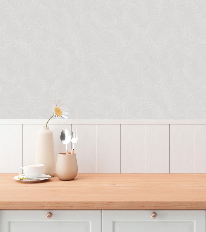 Stone Circles Motif Cream and Silver Grey Hygge Home Wallpaper by Galerie