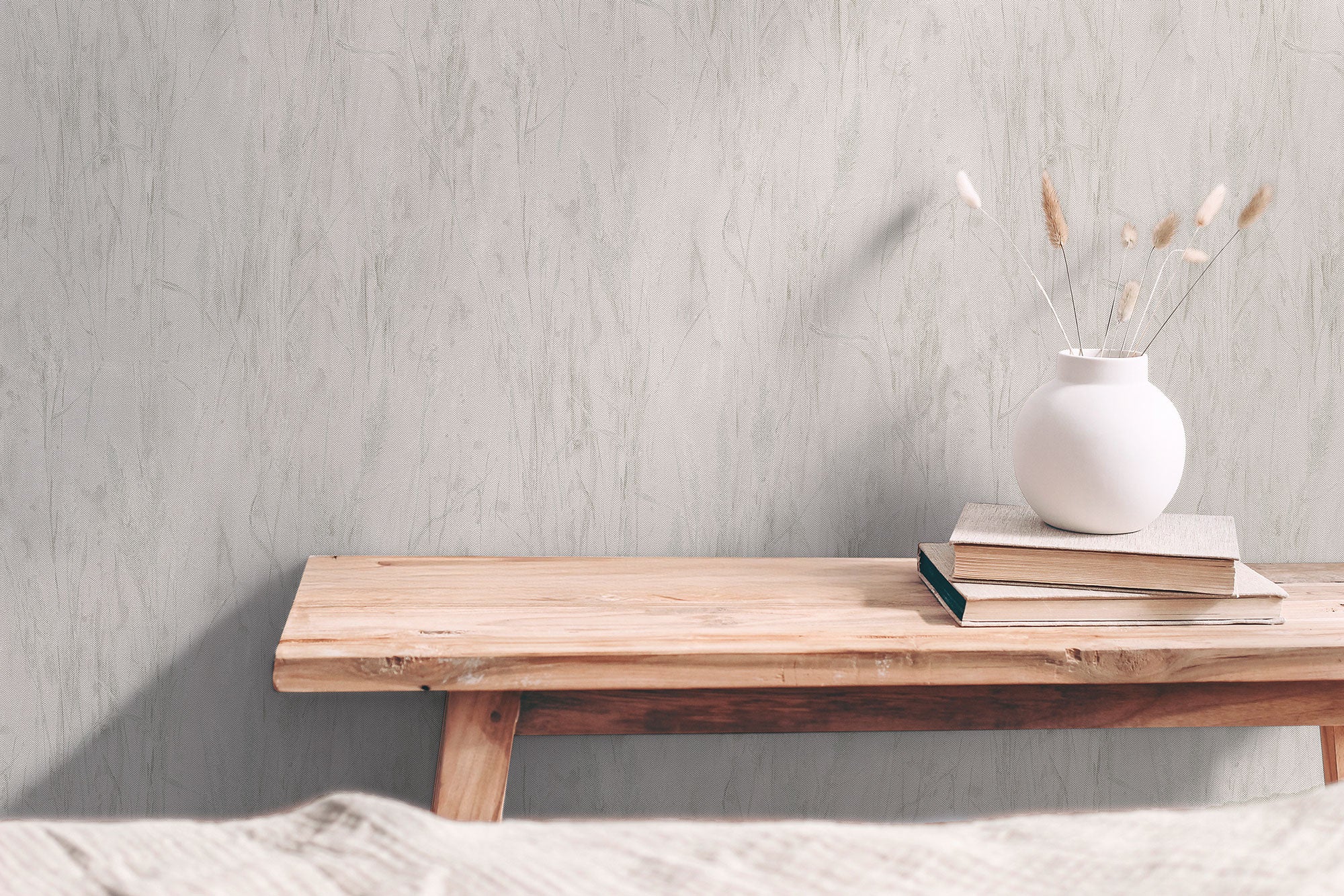 Meadow Stems Motif Beige and Silver Grey Hygge Home Wallpaper by Galerie