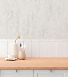 Meadow Stems Motif Beige and Silver Grey Hygge Home Wallpaper by Galerie