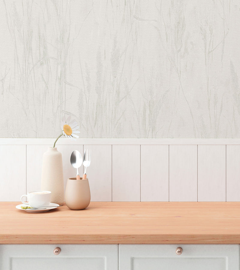 Meadow Stems Motif Beige and Silver Grey Hygge Home Wallpaper by Galerie