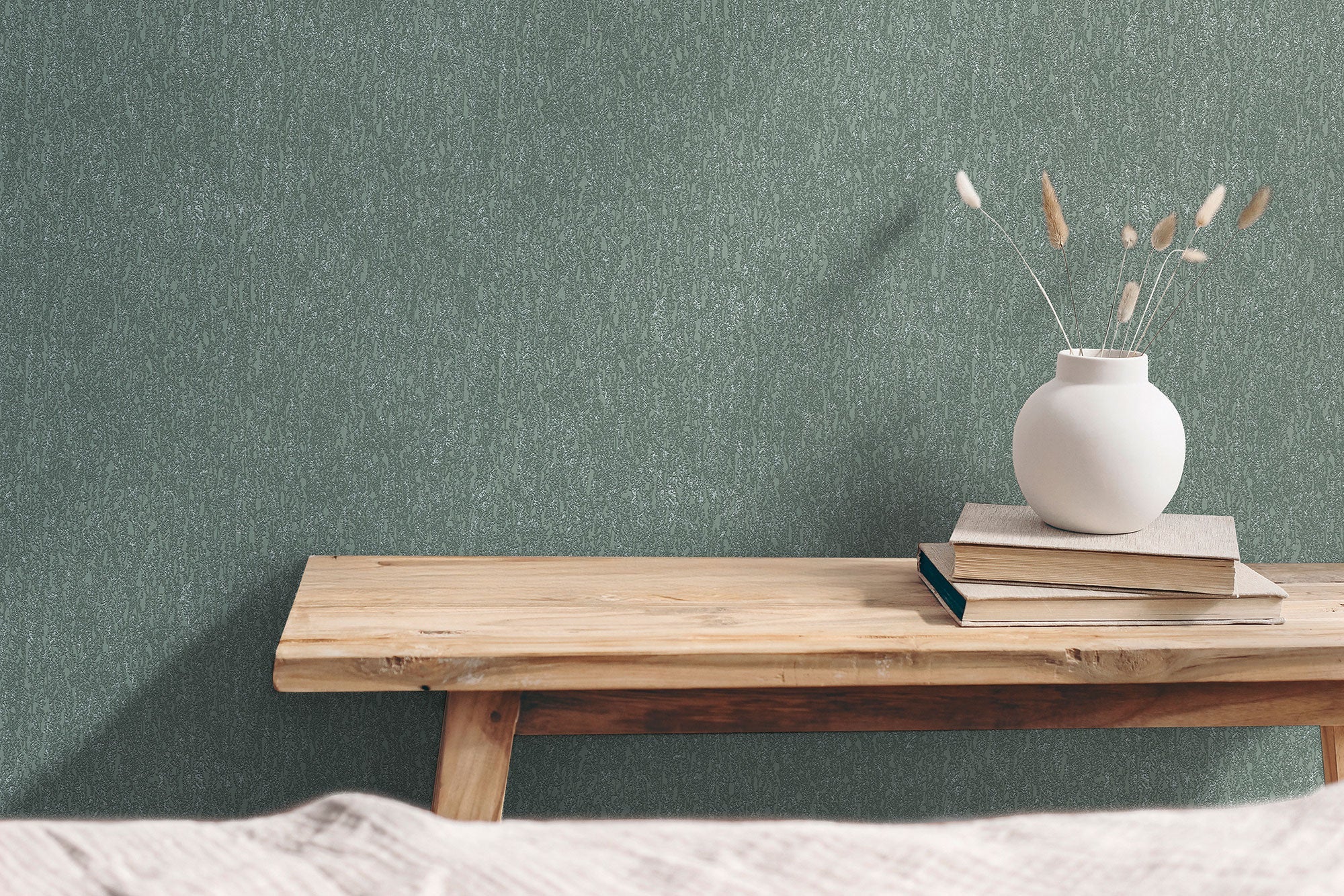 Soft Plaster Motif Green and Silver Grey Hygge Home Wallpaper by Galerie