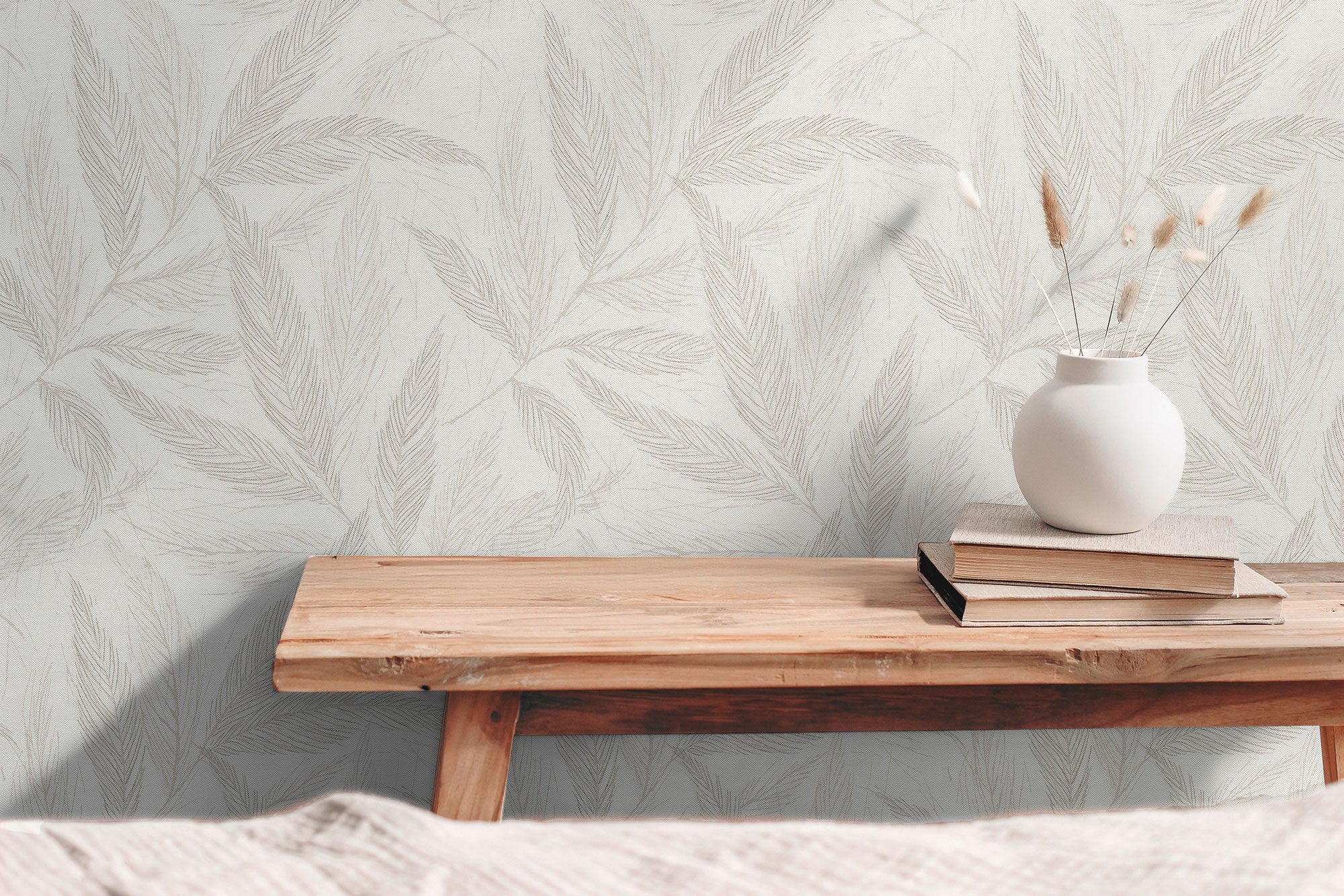Fern Weave Motif Beige and Cream,Silver Grey Hygge Home Wallpaper by Galerie
