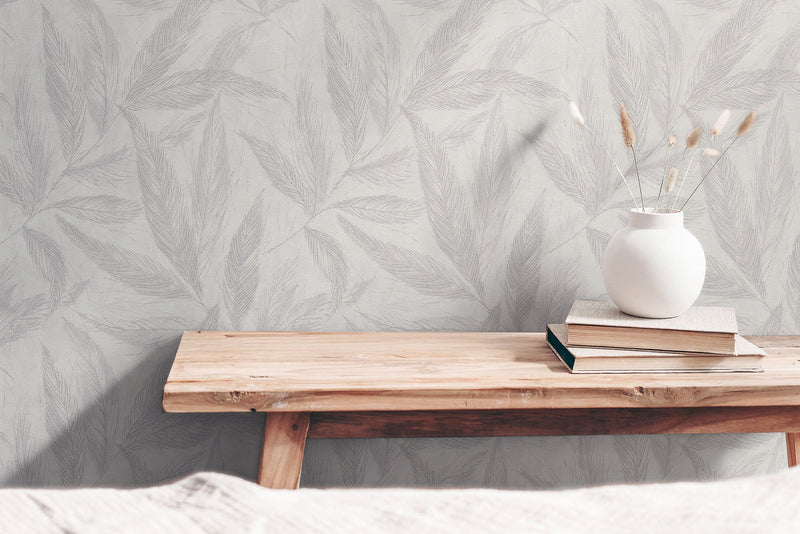 Fern Weave Motif Silver Grey Hygge Home Wallpaper by Galerie