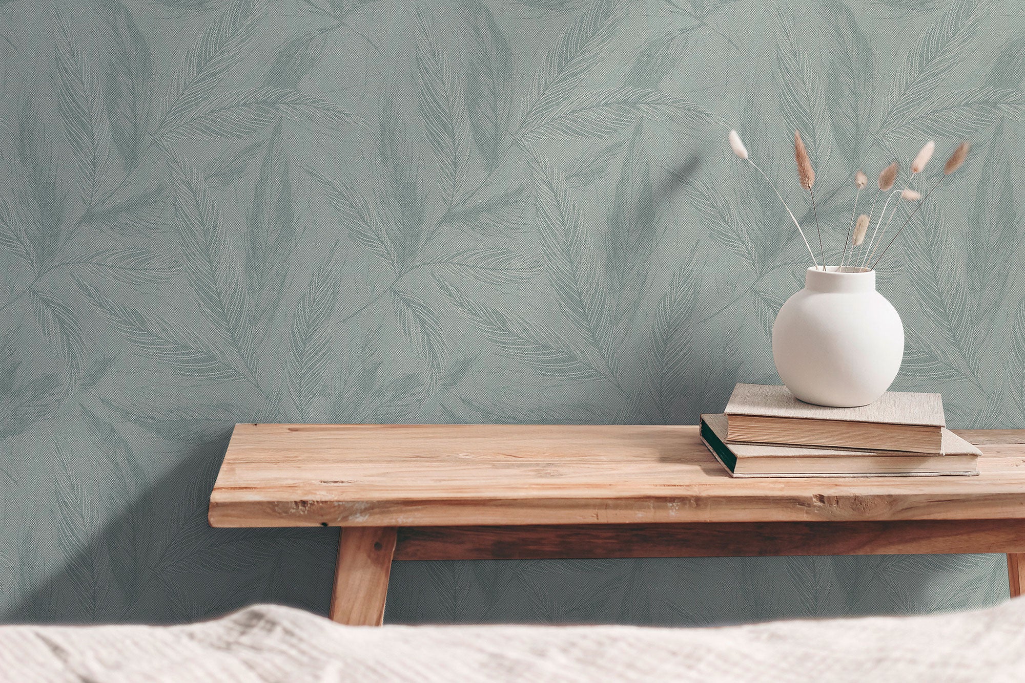 Fern Weave Motif Green and Silver Grey Hygge Home Wallpaper by Galerie