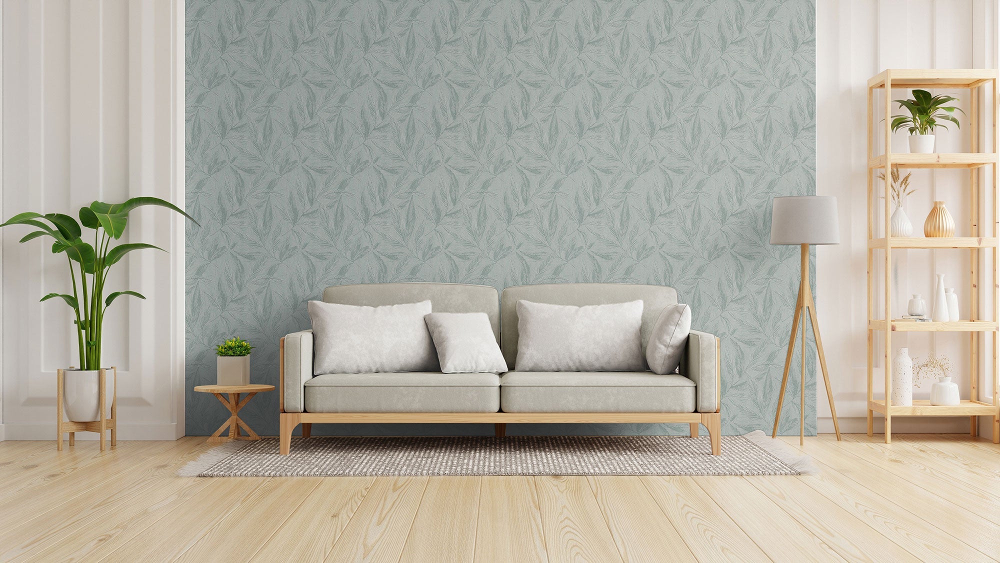 Fern Weave Motif Green and Silver Grey Hygge Home Wallpaper by Galerie