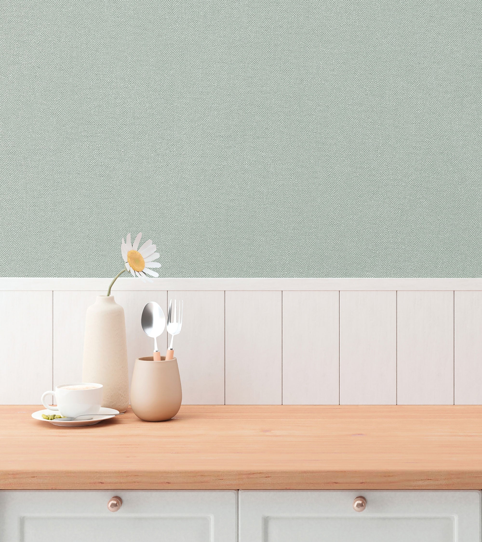 Plain Texture Green Hygge Home Wallpaper by Galerie