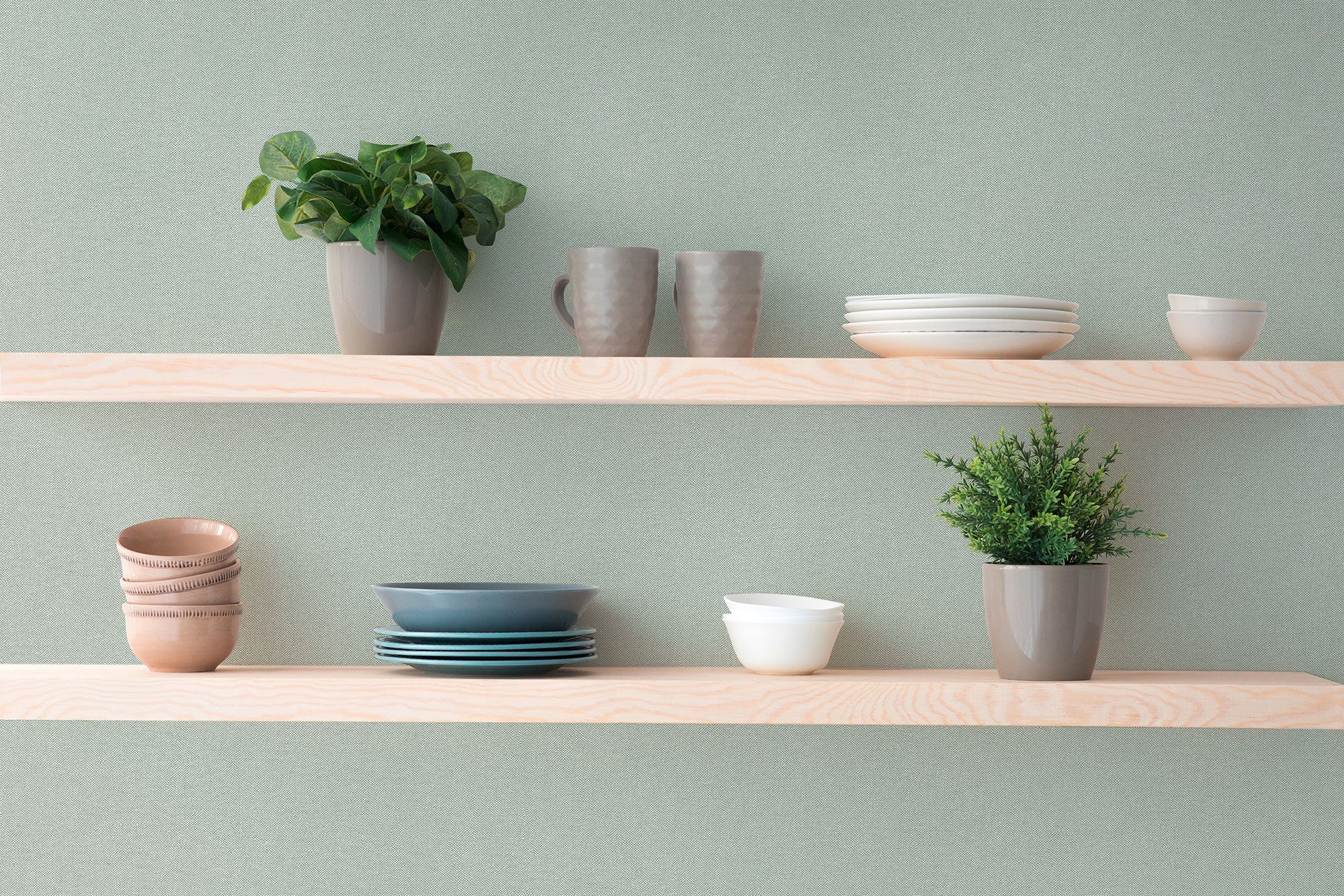 Plain Texture Green Hygge Home Wallpaper by Galerie