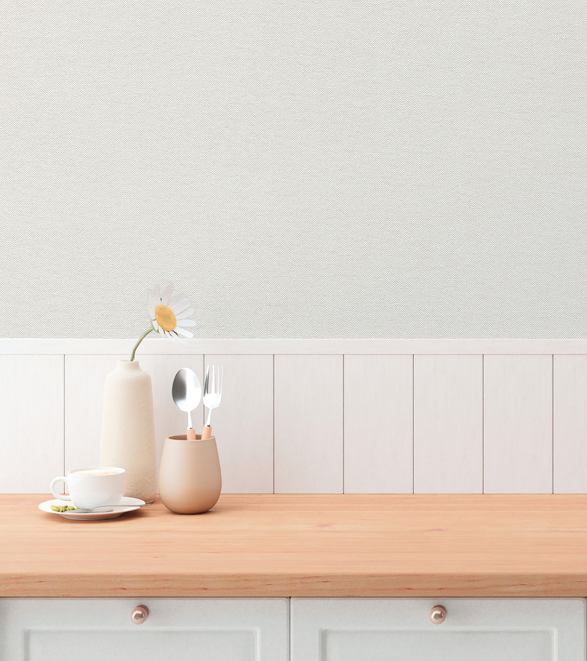 Plain Texture Beige and Silver Grey Hygge Home Wallpaper by Galerie