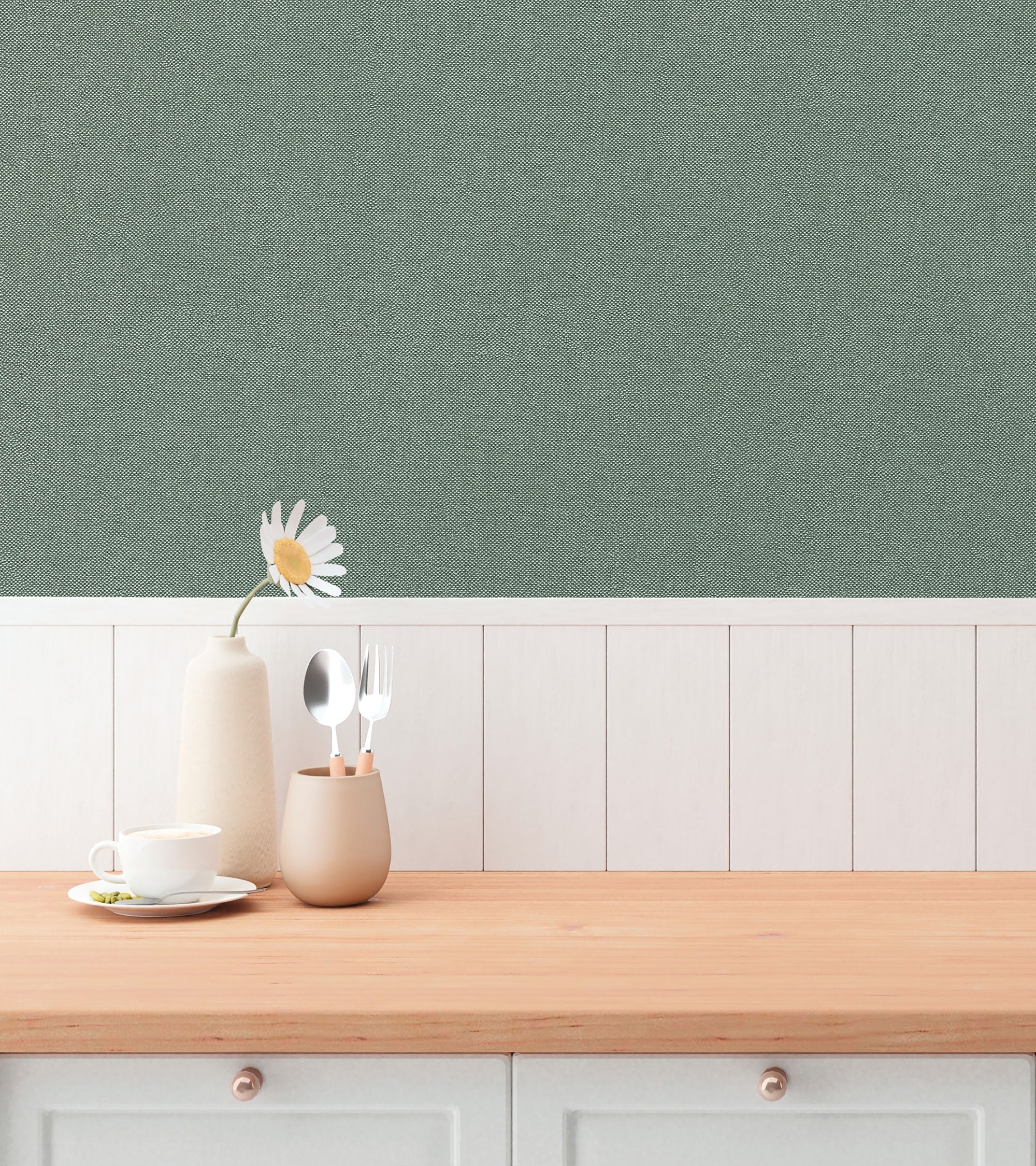 Plain Texture Green Hygge Home Wallpaper by Galerie