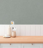 Plain Texture Green and Silver Grey Hygge Home Wallpaper by Galerie