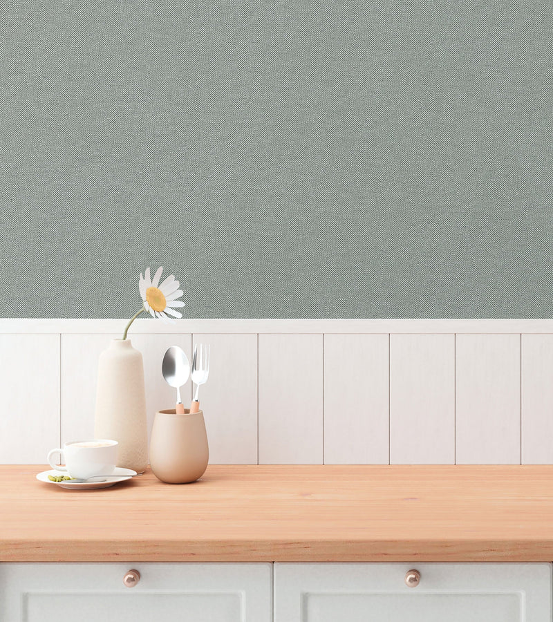 Plain Texture Green and Silver Grey Hygge Home Wallpaper by Galerie