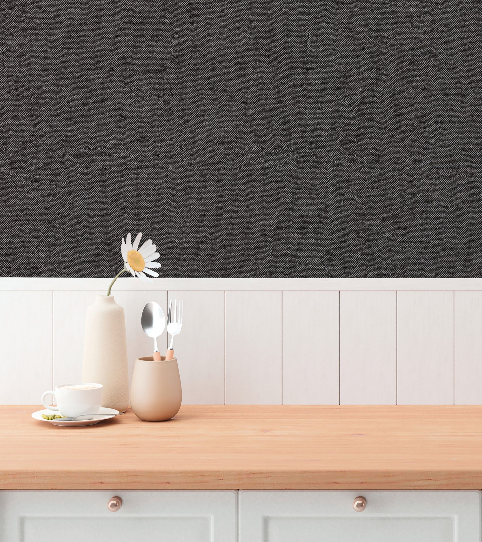 Plain Texture Black Hygge Home Wallpaper by Galerie