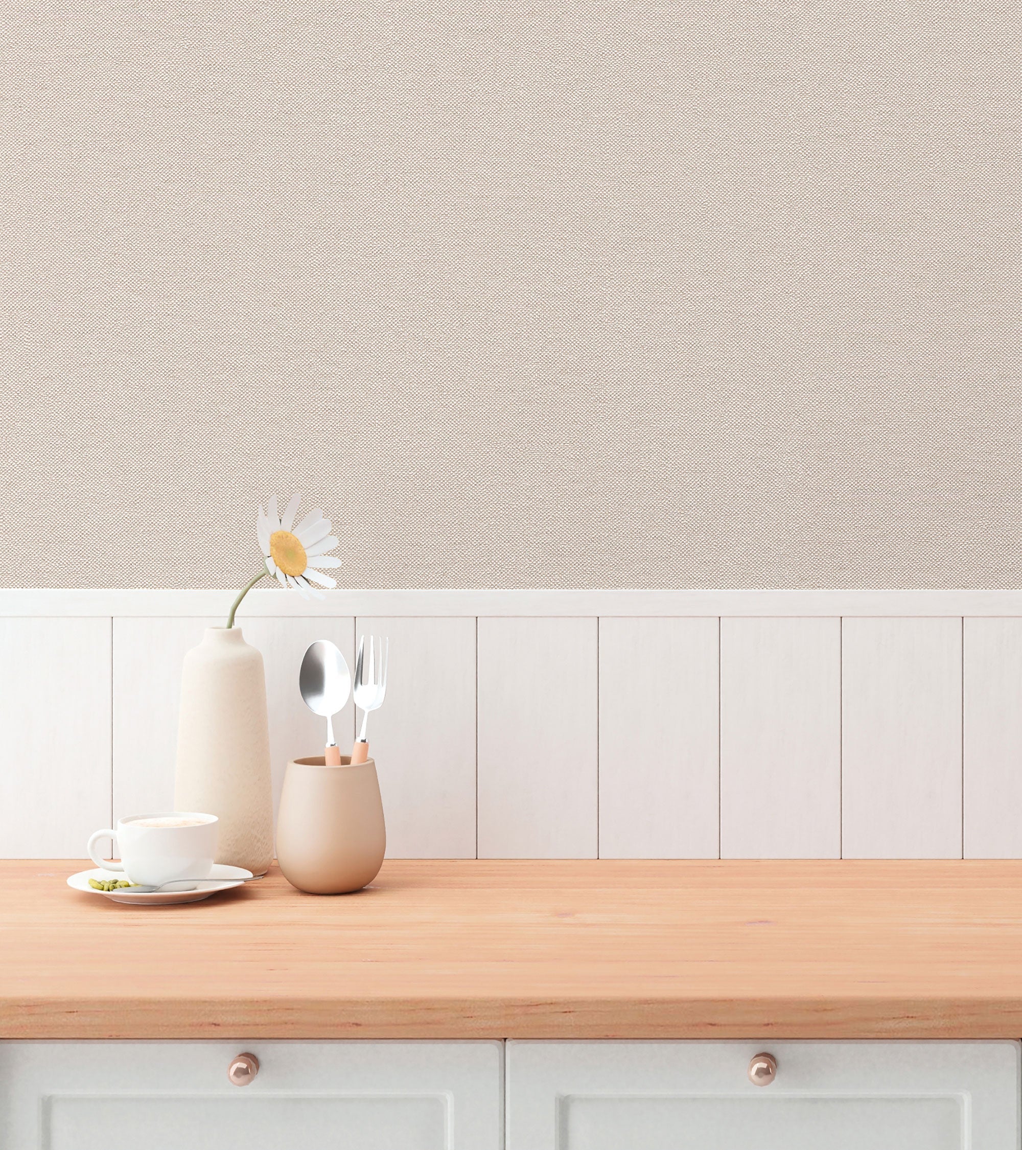 Plain Texture Beige Hygge Home Wallpaper by Galerie