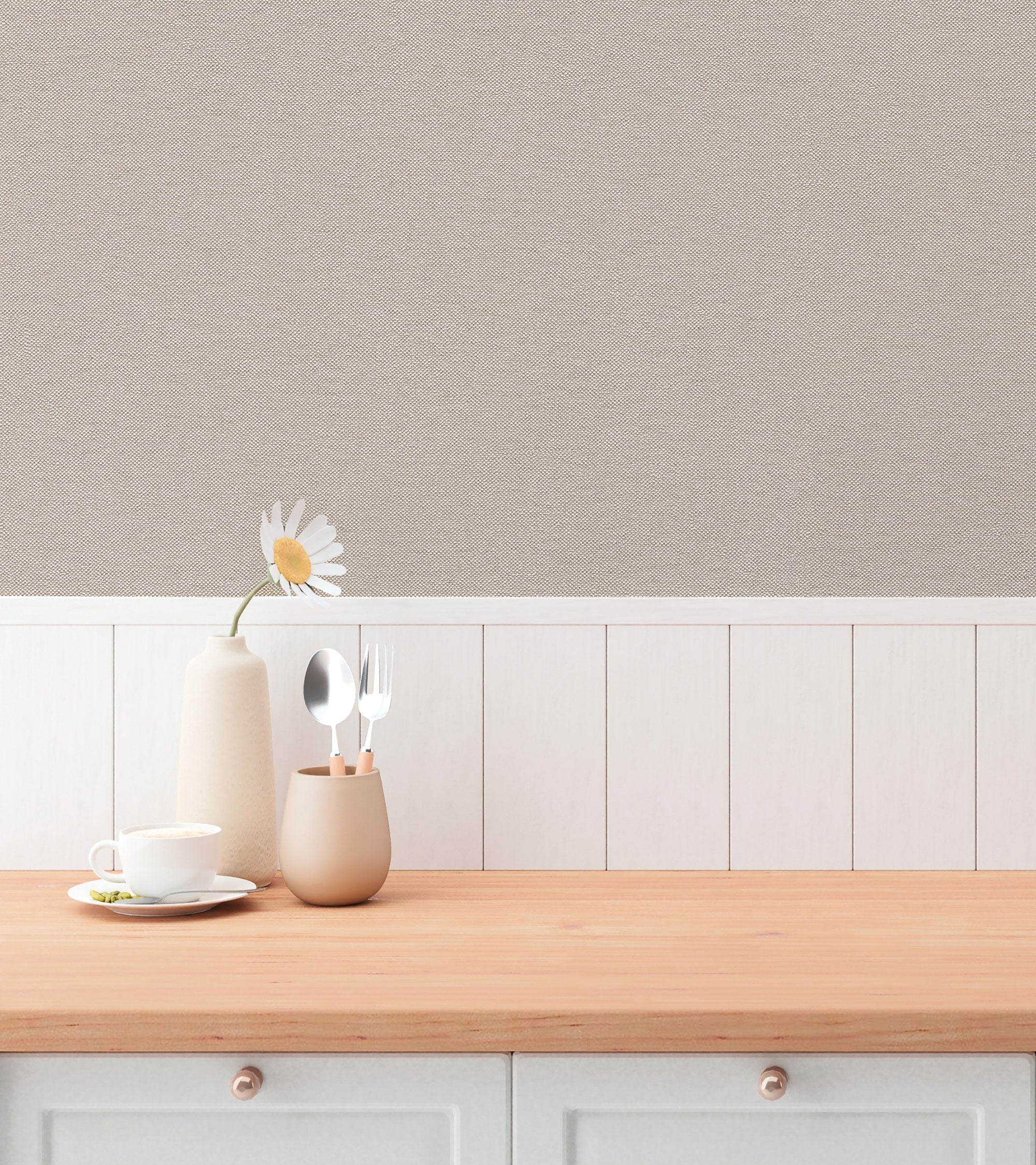 Plain Texture Beige and Bronze Brown Hygge Home Wallpaper by Galerie