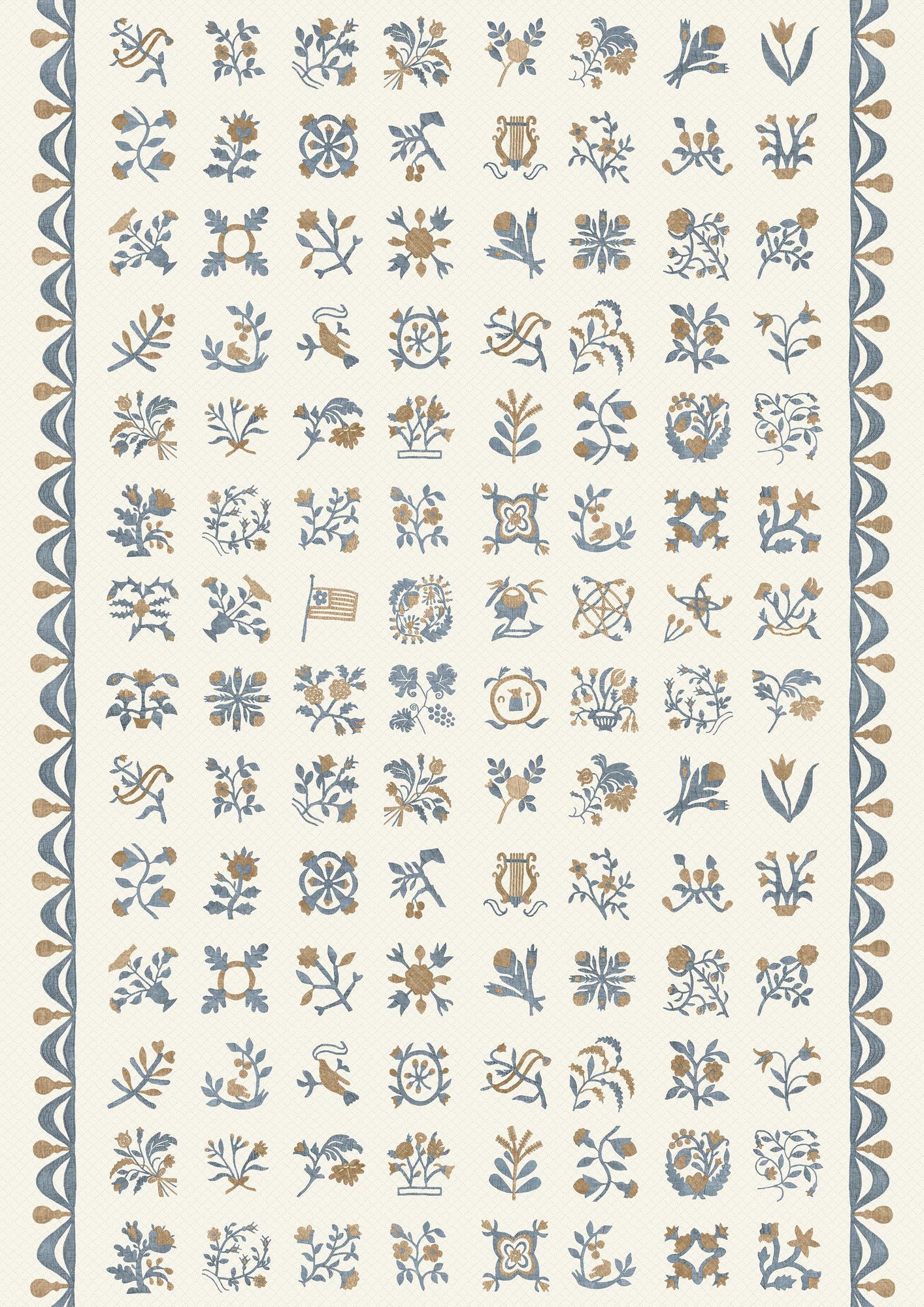 Libertyville Ginger Denim Patchwork Fabric by Lewis & Wood