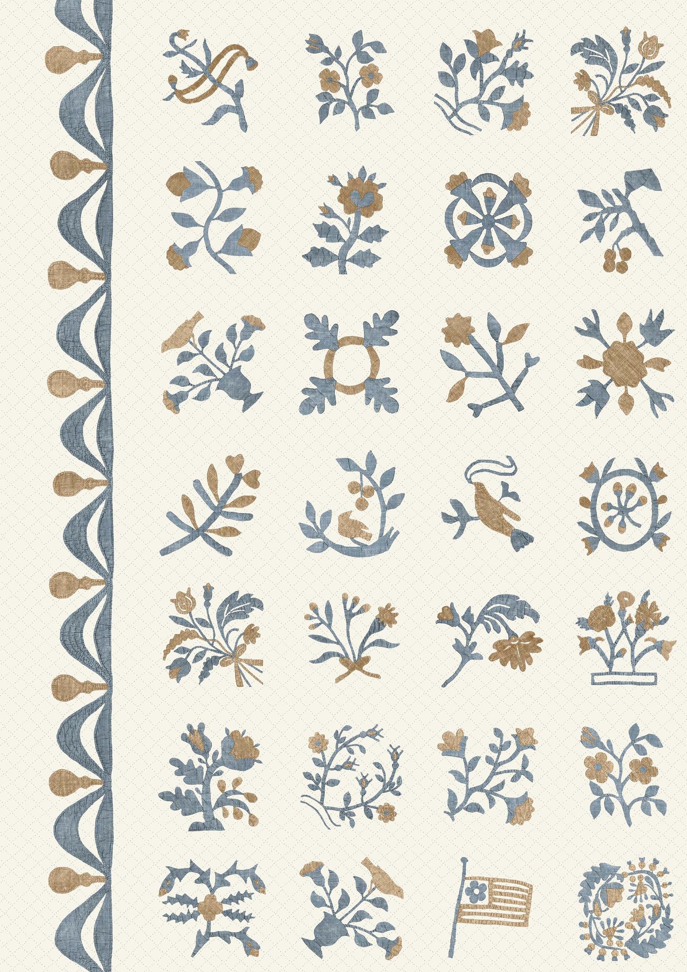 Libertyville Ginger Denim Patchwork Fabric by Lewis & Wood
