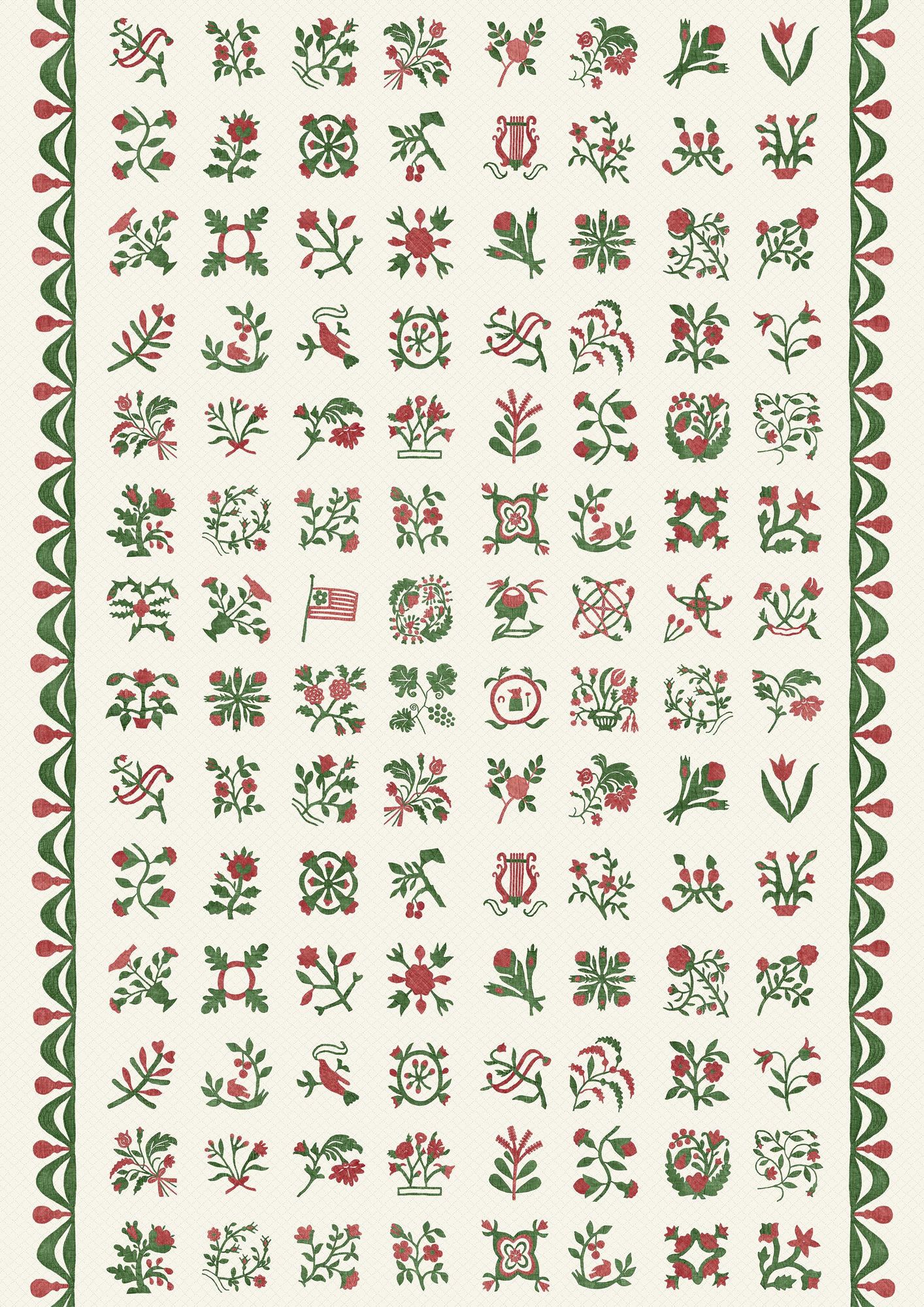 Libertyville Poppy Leaf Patchwork Fabric by Lewis & Wood