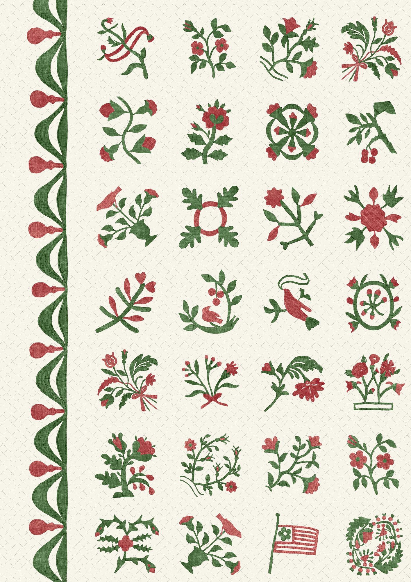Libertyville Poppy Leaf Patchwork Fabric by Lewis & Wood