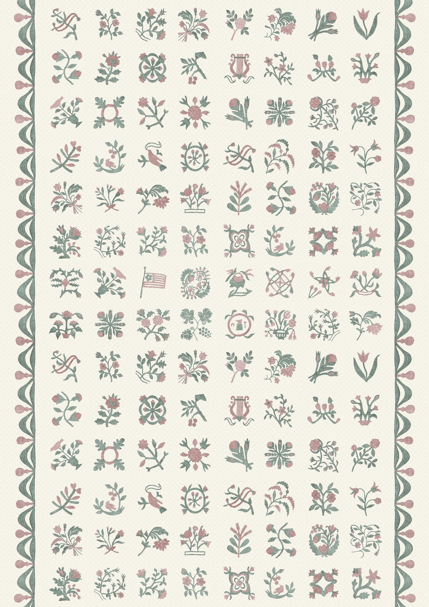 Libertyville Sage Rose Patchwork Fabric by Lewis & Wood