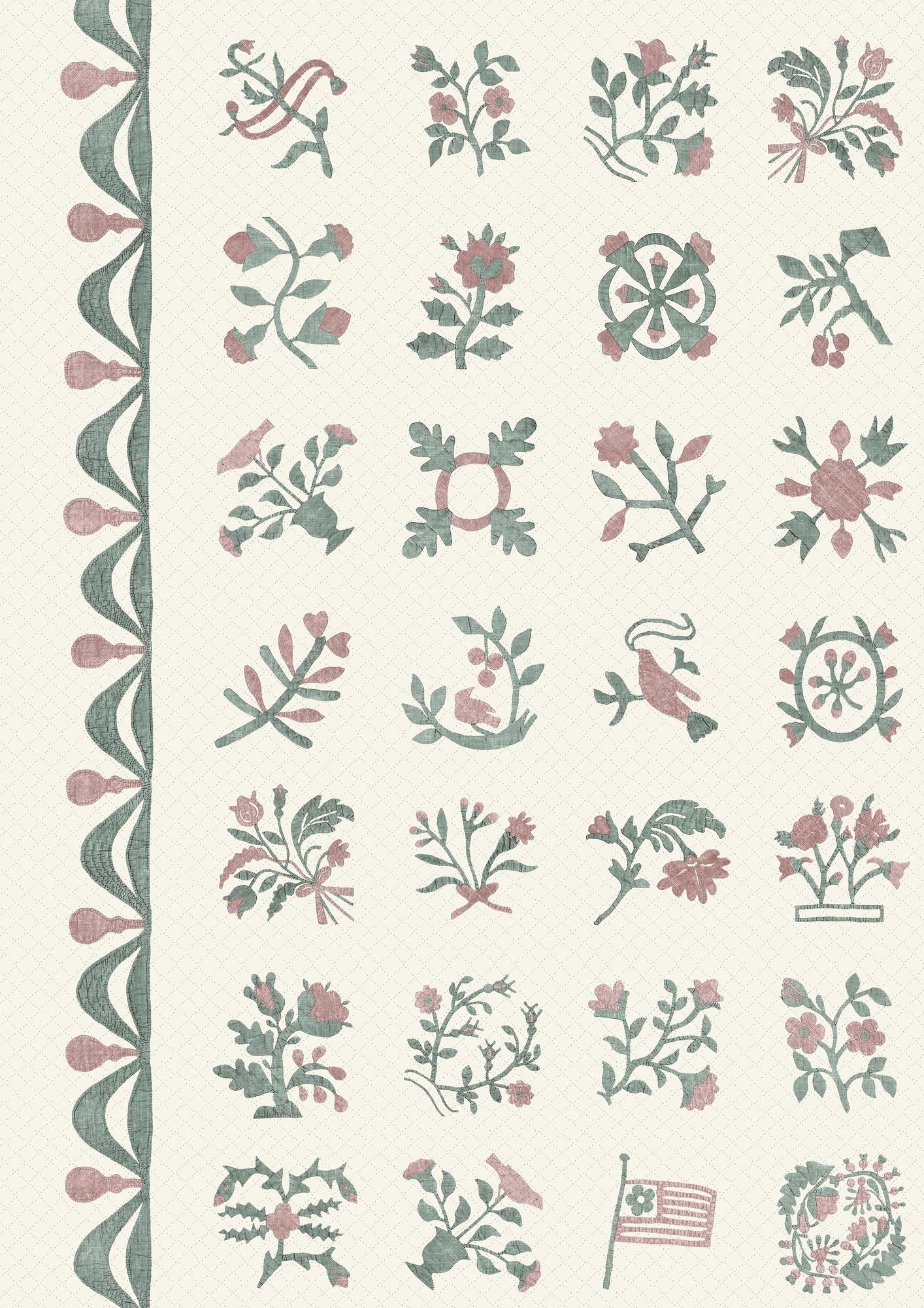 Libertyville Sage Rose Patchwork Fabric by Lewis & Wood
