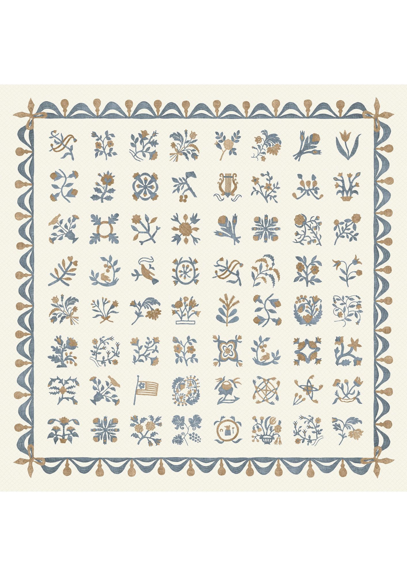 Libertyville Ginger Denim Patchwork Fabric by Lewis & Wood