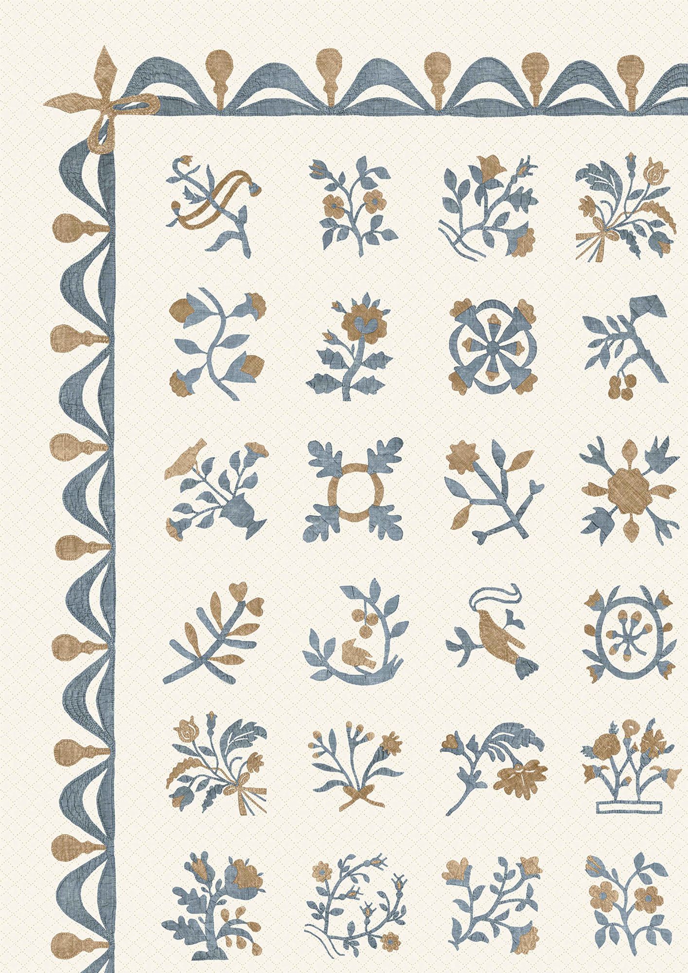 Libertyville Ginger Denim Patchwork Fabric by Lewis & Wood