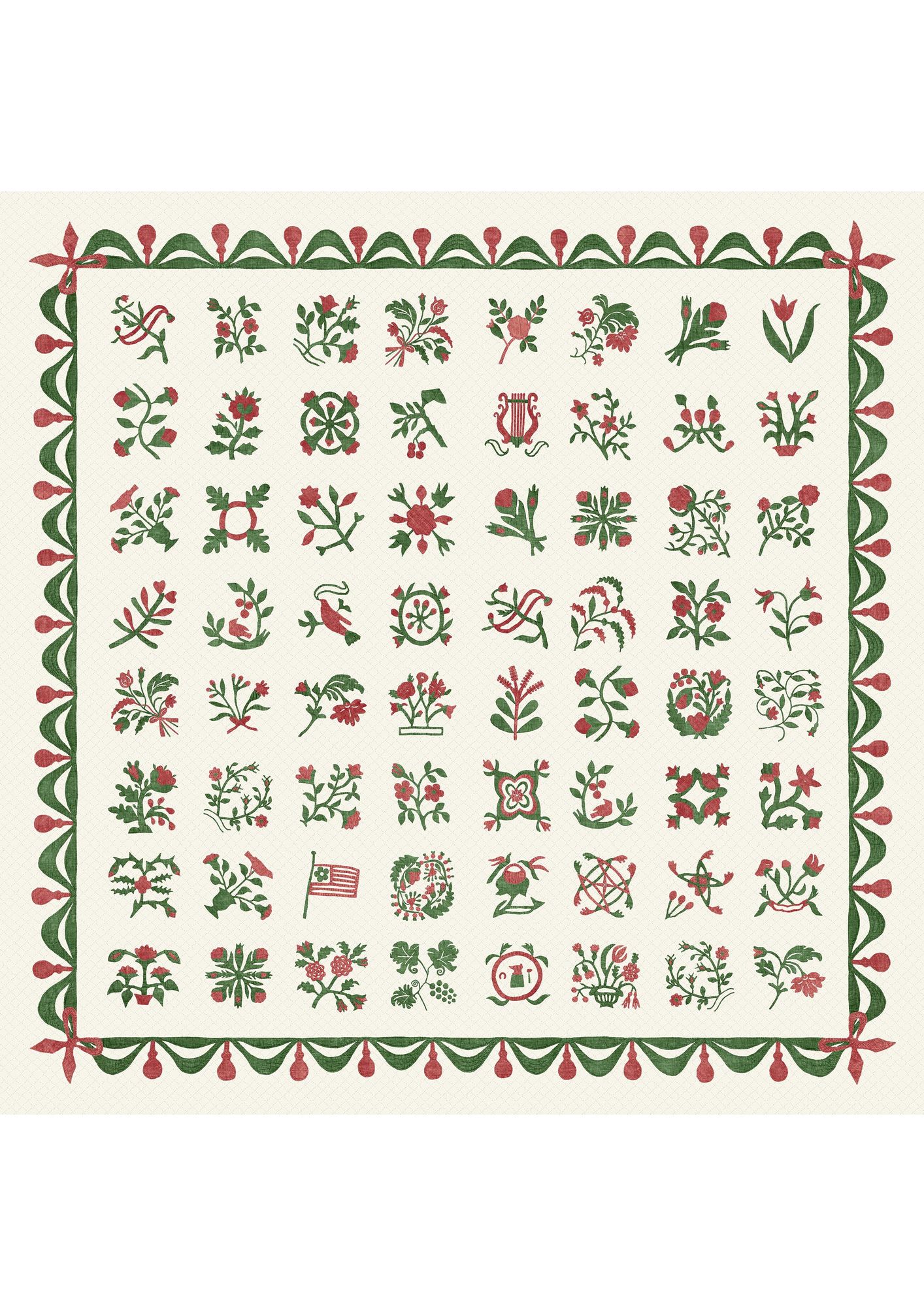 Libertyville Poppy Leaf Patchwork Fabric by Lewis & Wood