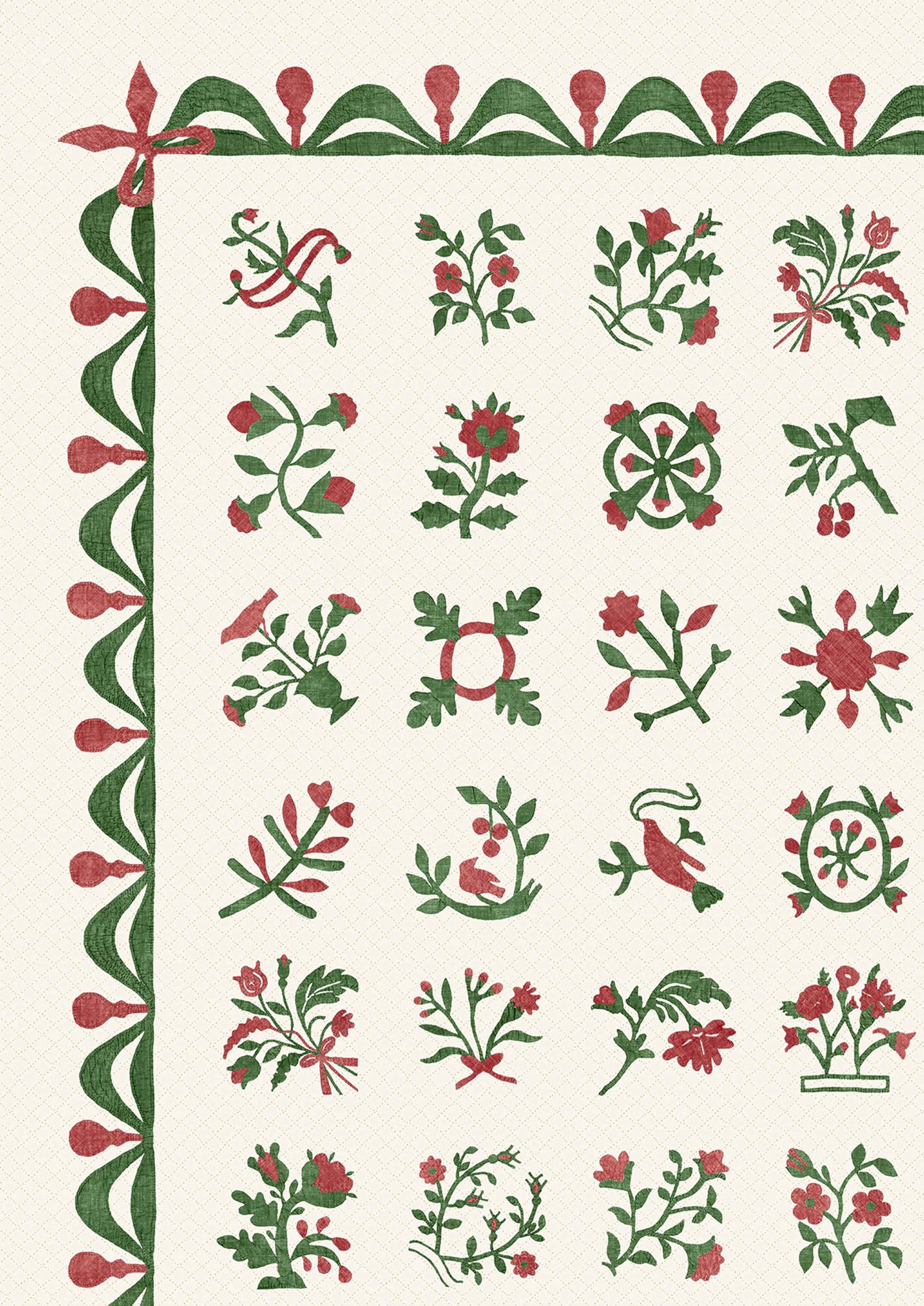 Libertyville Poppy Leaf Patchwork Fabric by Lewis & Wood