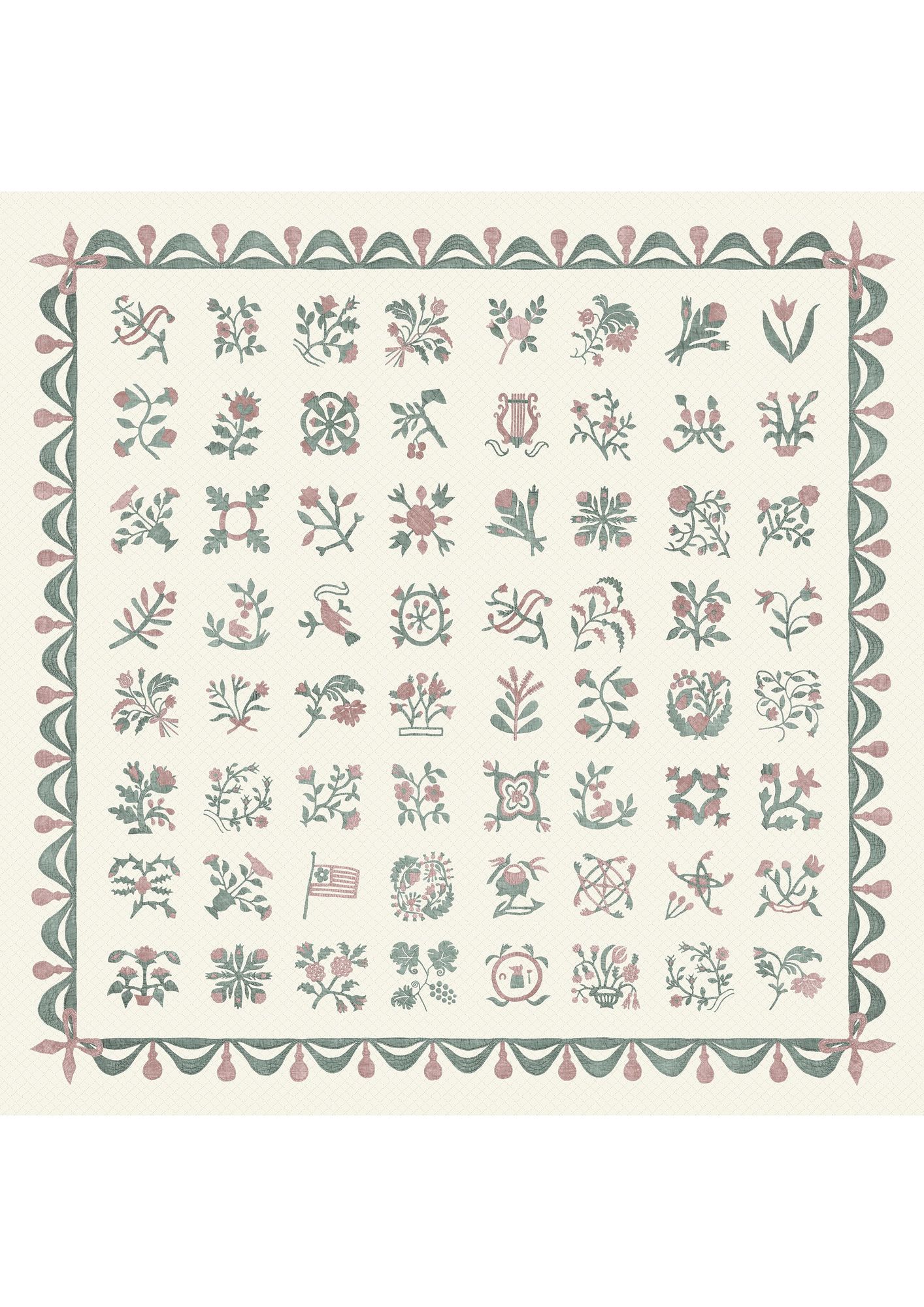 Libertyville Sage Rose Patchwork Fabric by Lewis & Wood