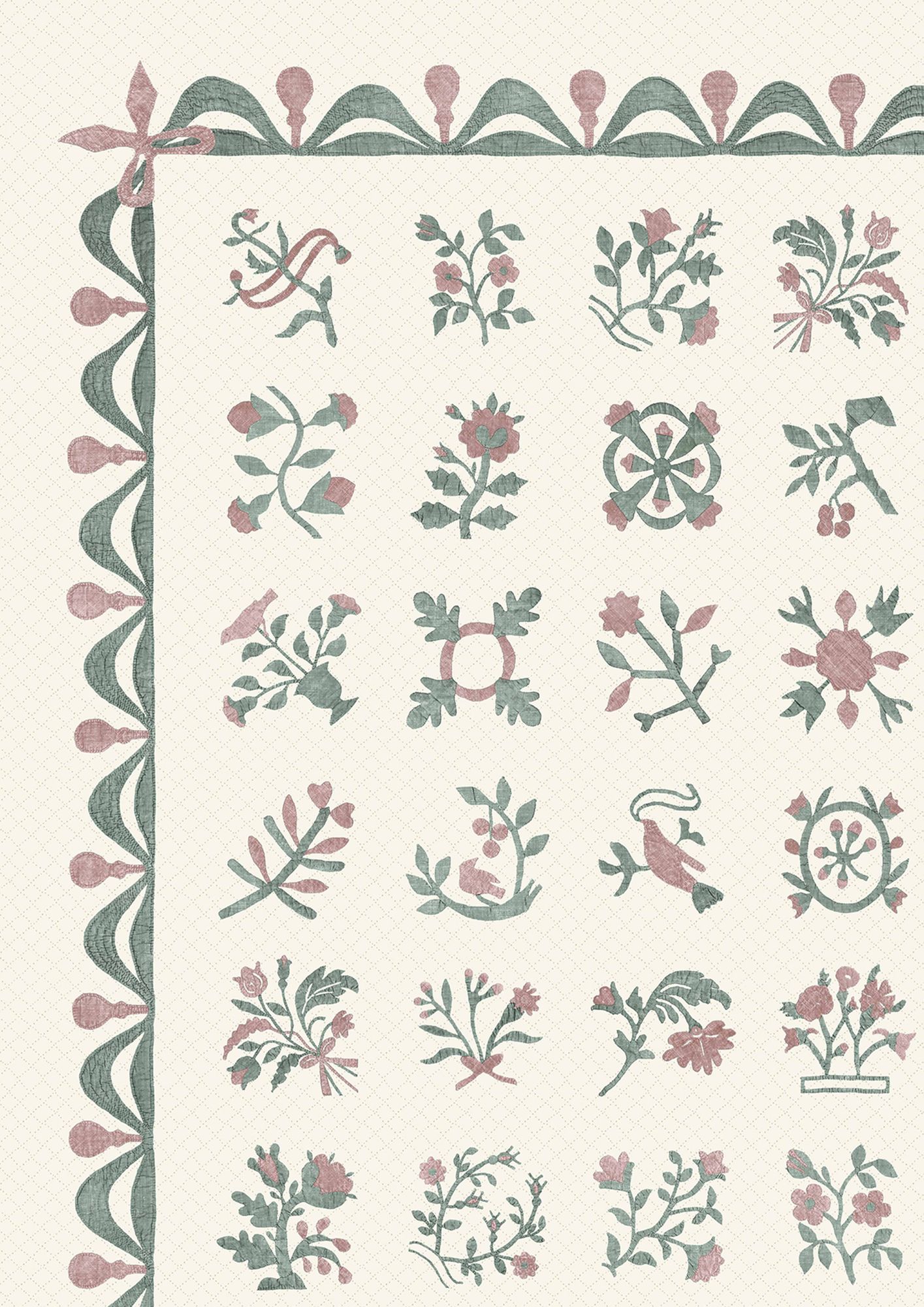 Libertyville Sage Rose Patchwork Fabric by Lewis & Wood