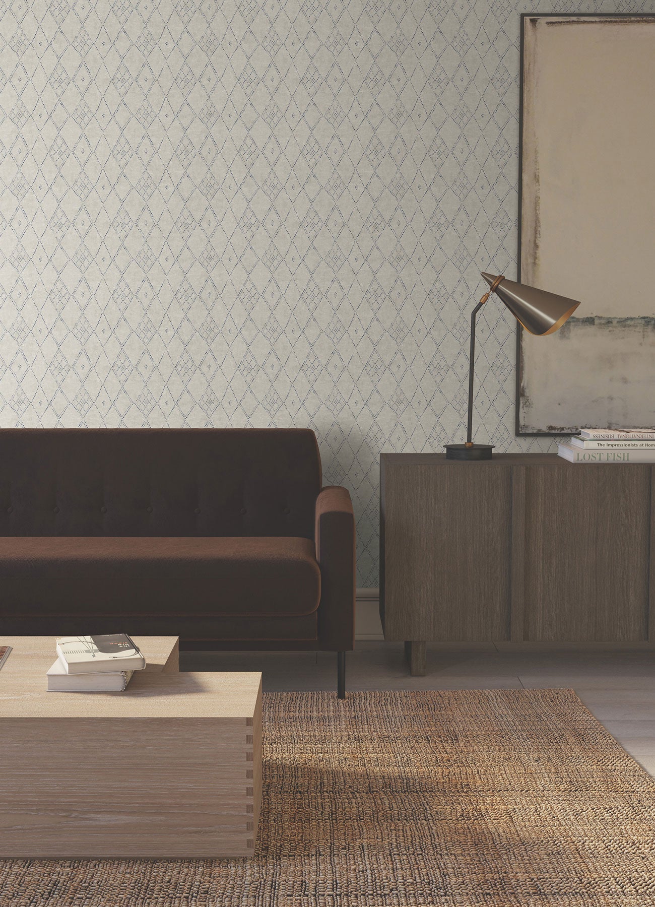 Souk Diamonds Taupe/Denim Lemieux Et Cie Wallpaper by York Wallcoverings