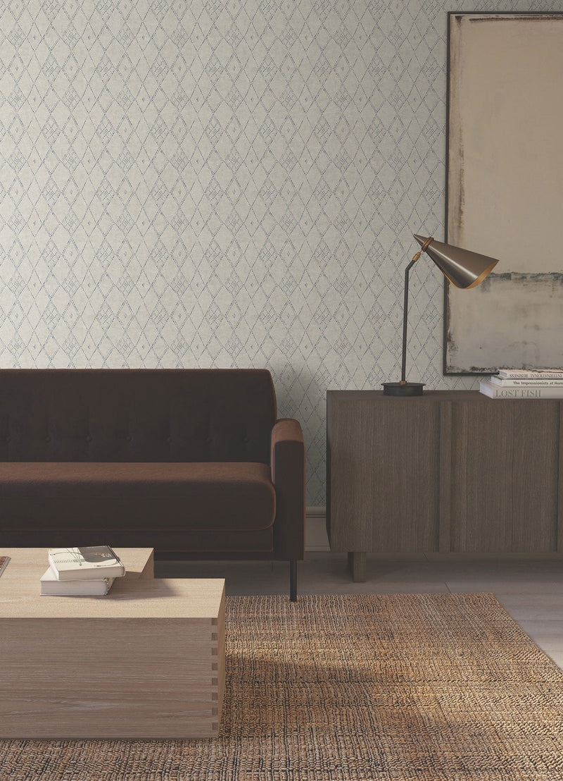 Souk Diamonds Taupe/Denim Lemieux Et Cie Wallpaper by York Wallcoverings