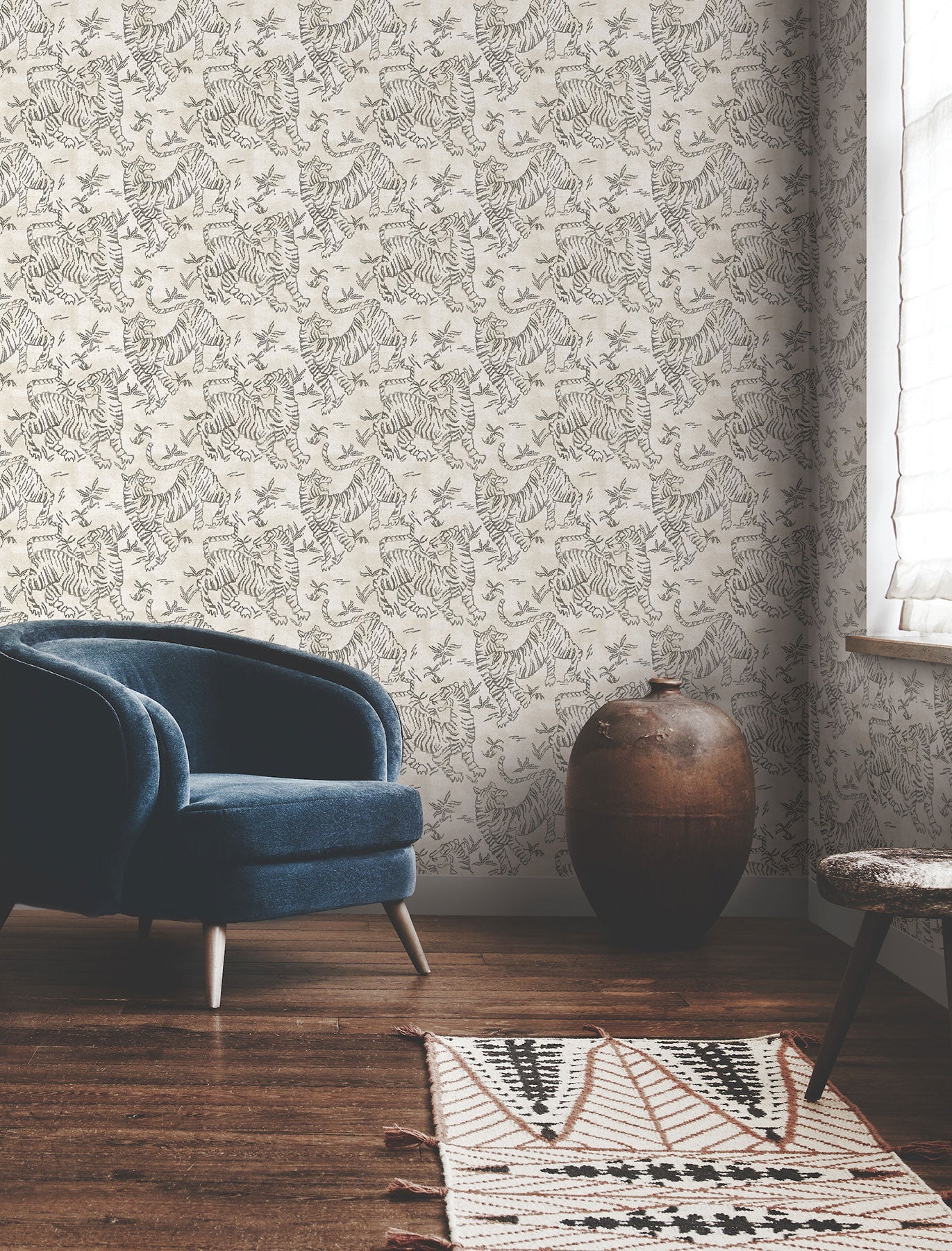 Orly Tigers White/Charcoal Lemieux Et Cie Wallpaper by York Wallcoverings