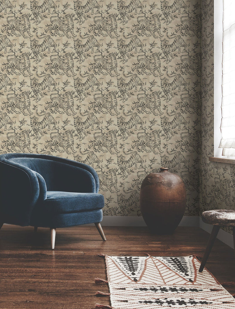 Orly Tigers Taupe/Charcoal Lemieux Et Cie Wallpaper by York Wallcoverings