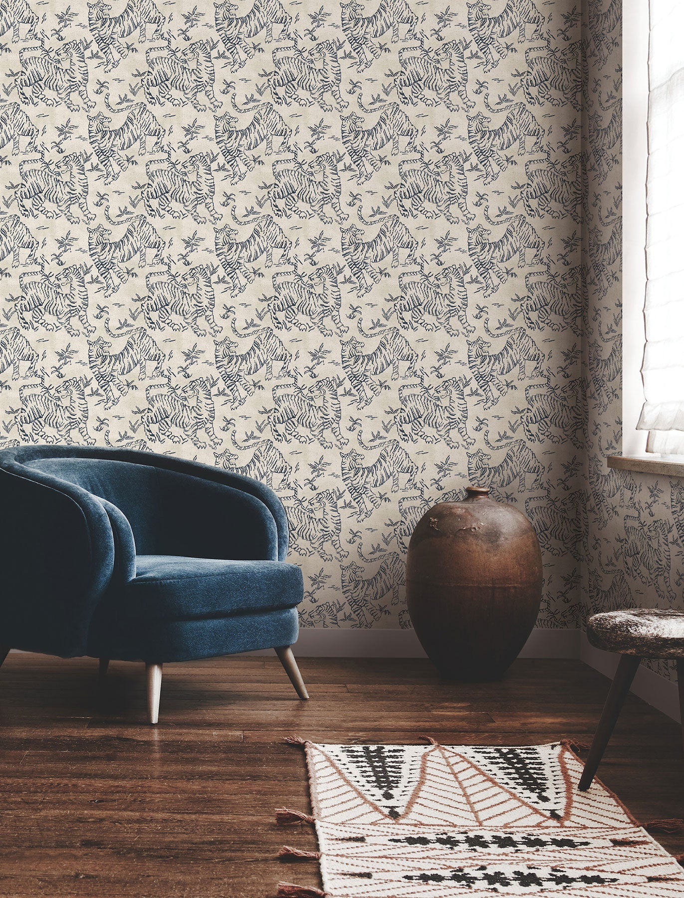 Orly Tigers Ecru/Indigo Lemieux Et Cie Wallpaper by York Wallcoverings