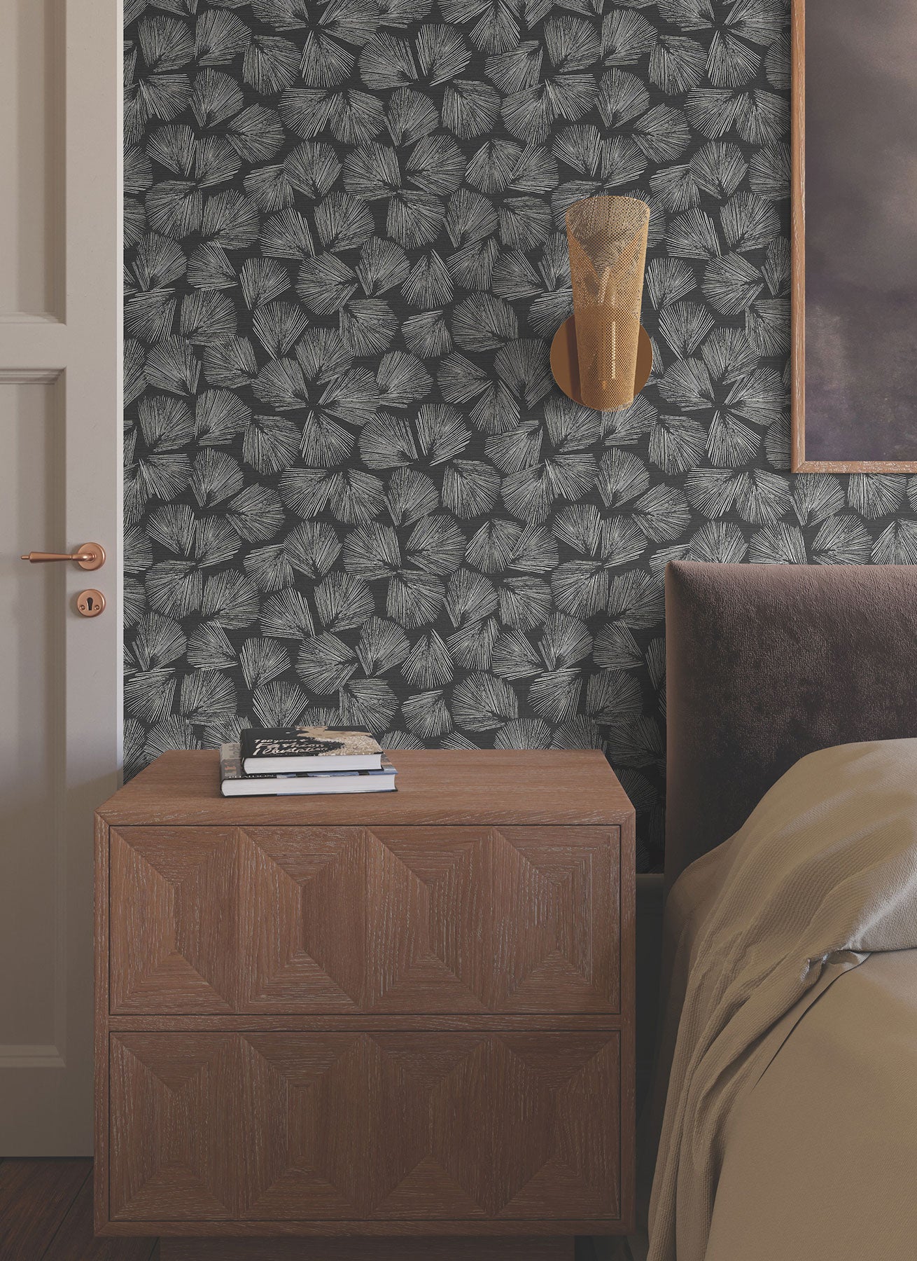 Elora Leaf Black Lemieux Et Cie Wallpaper by York Wallcoverings