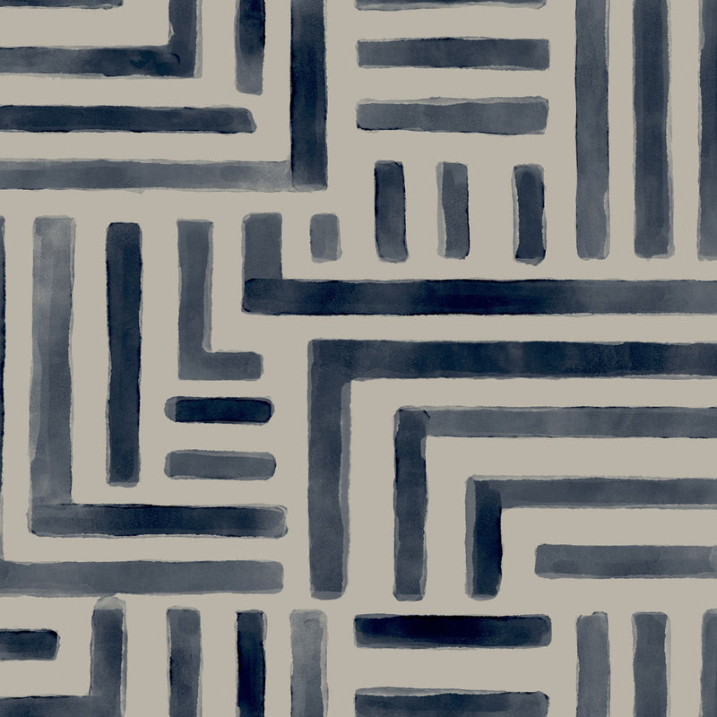 Painterly Labyrinth Navy Lemieux Et Cie Wallpaper by York Wallcoverings